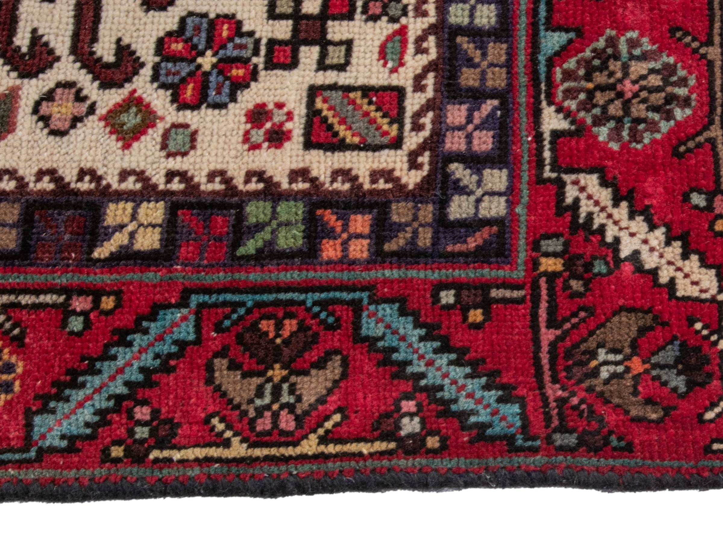 Persian Gharajeh runner rug in ivory and burgundy, view 5 of 18