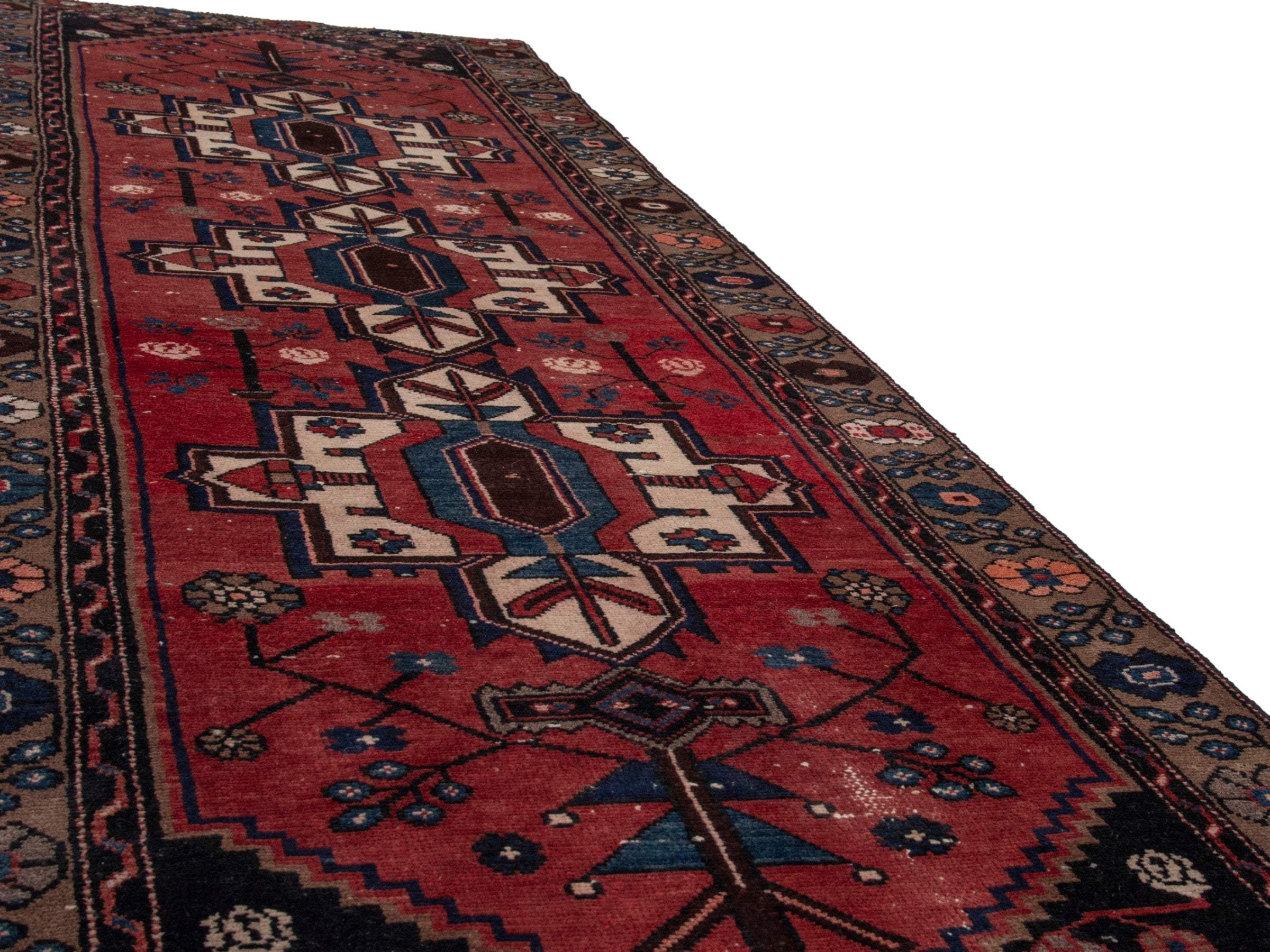 Persian Hamedan runner rug in deep red and dark brown, view 10 of 18