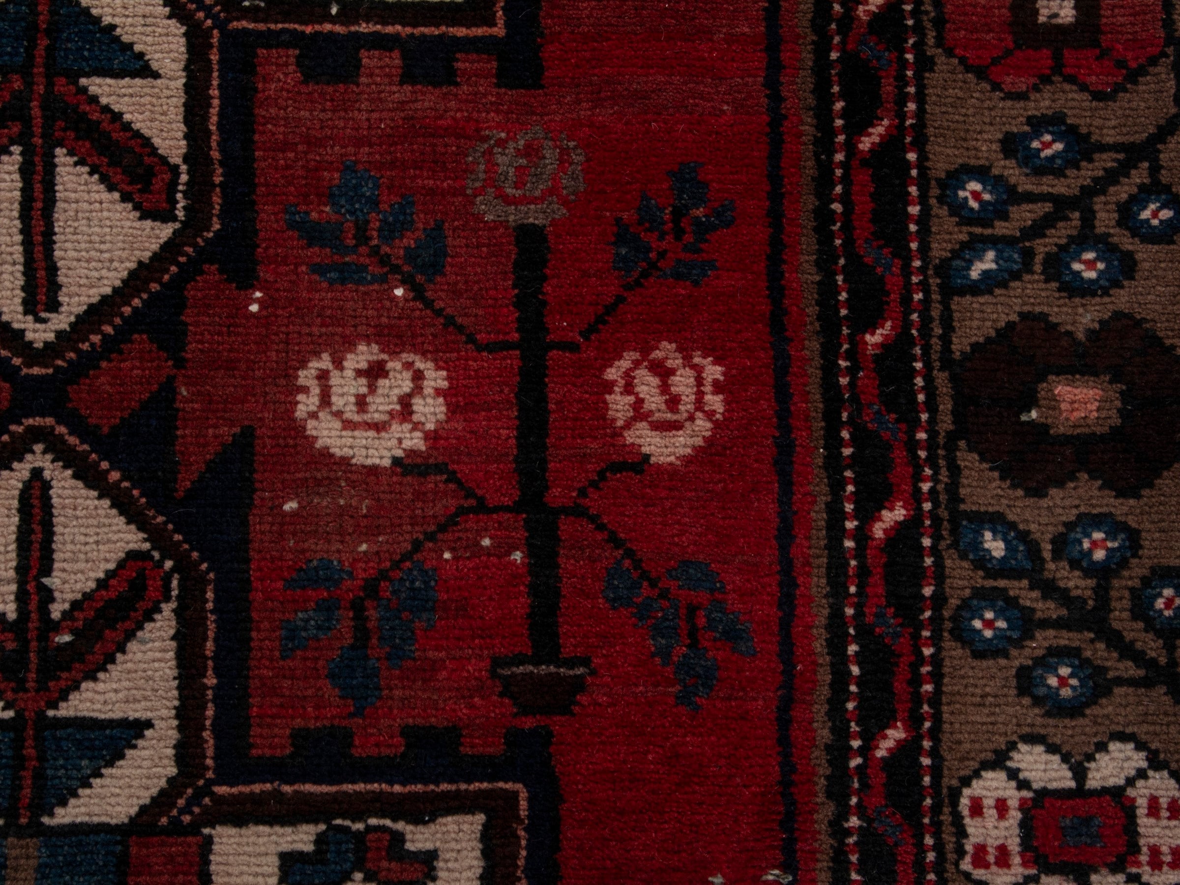 Persian Hamedan runner rug in deep red and dark brown, view 13 of 18