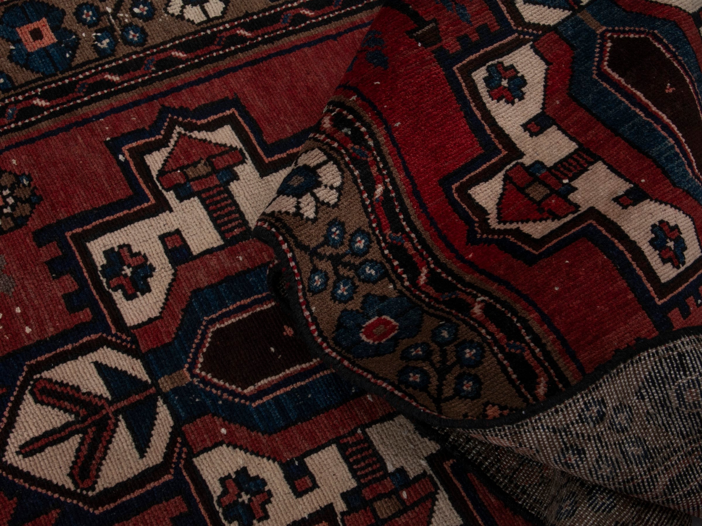 Persian Hamedan runner rug in deep red and dark brown, view 15 of 18