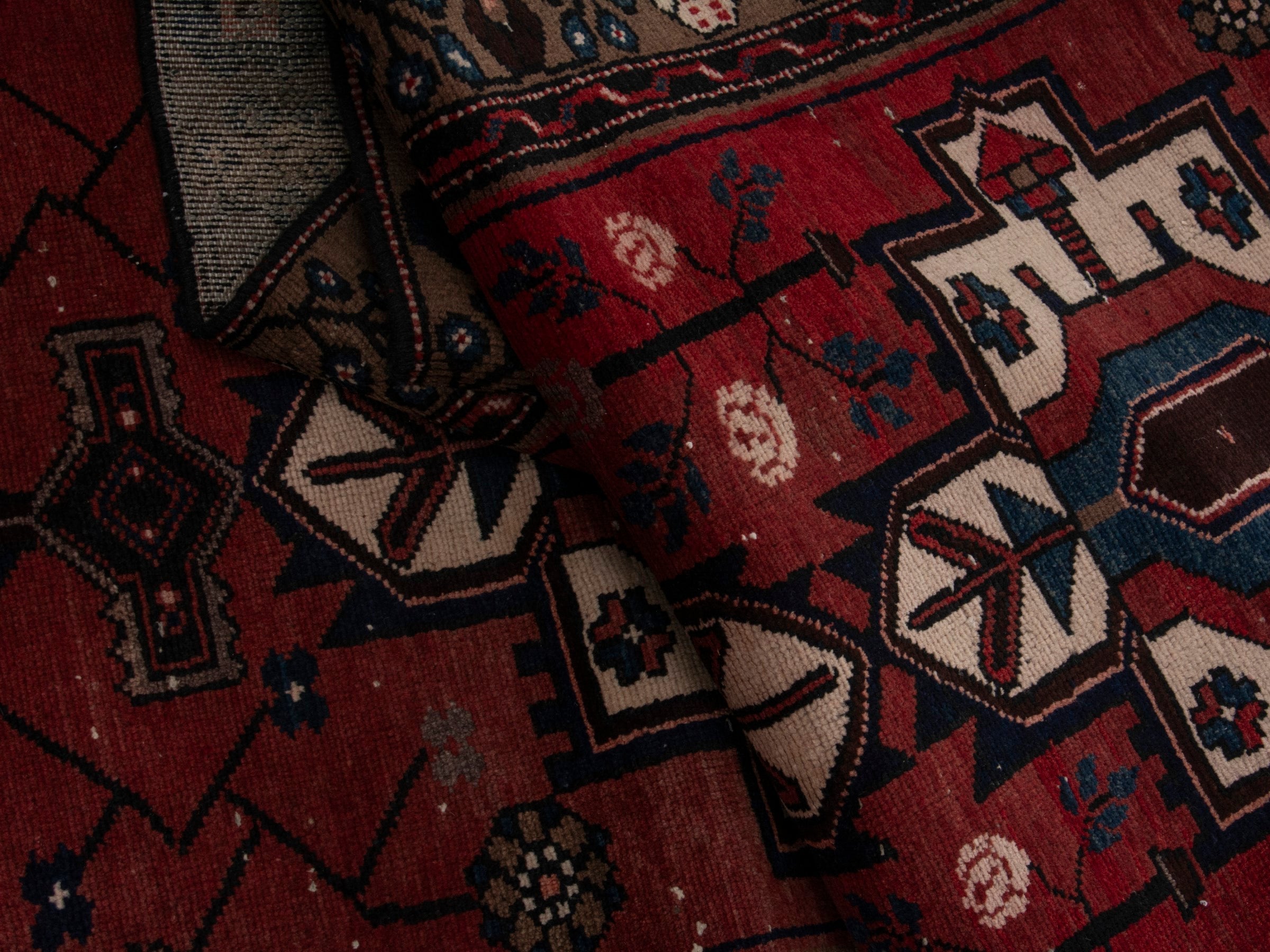 Persian Hamedan runner rug in deep red and dark brown, view 16 of 18