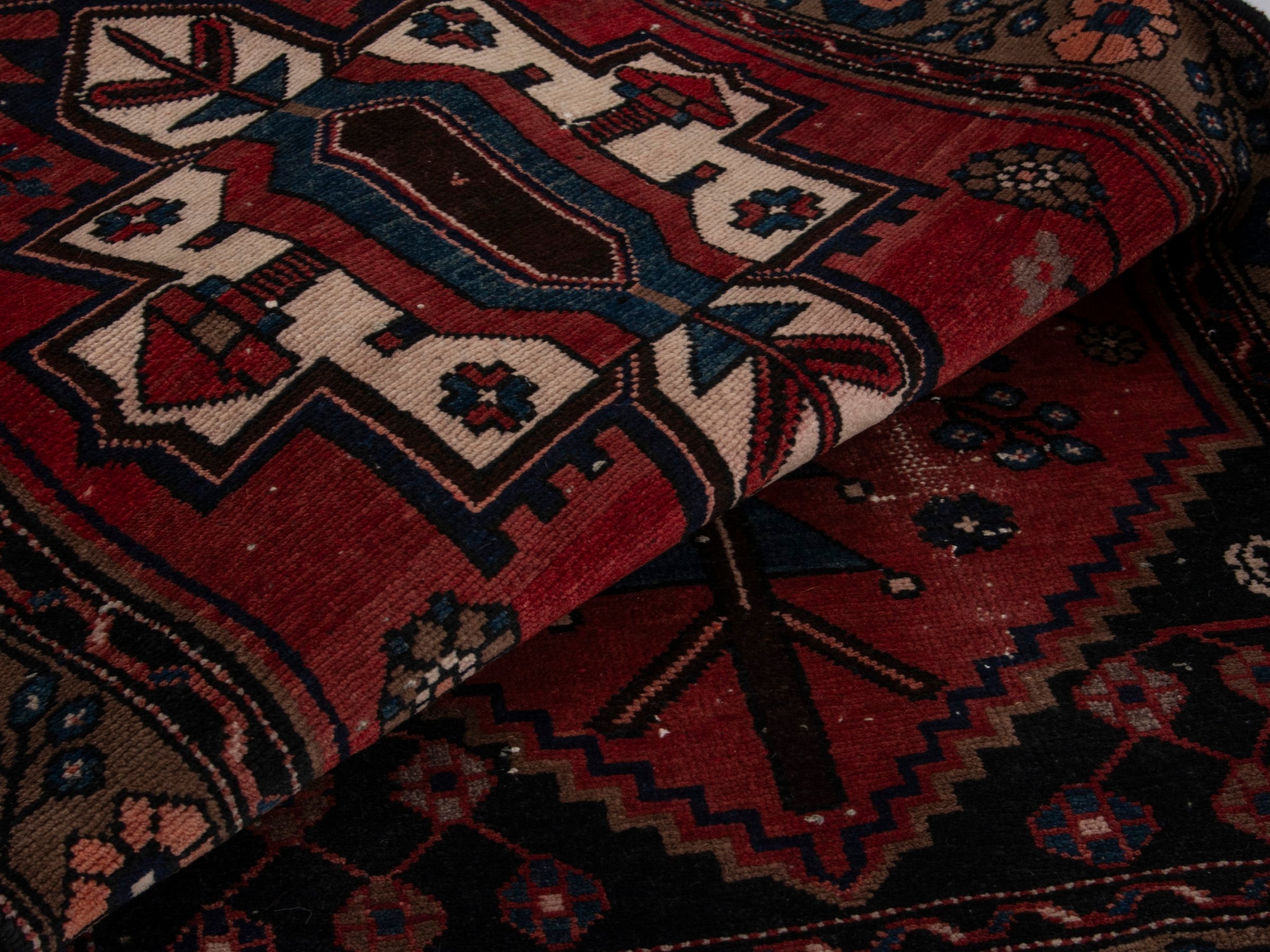 Persian Hamedan runner rug in deep red and dark brown, view 17 of 18