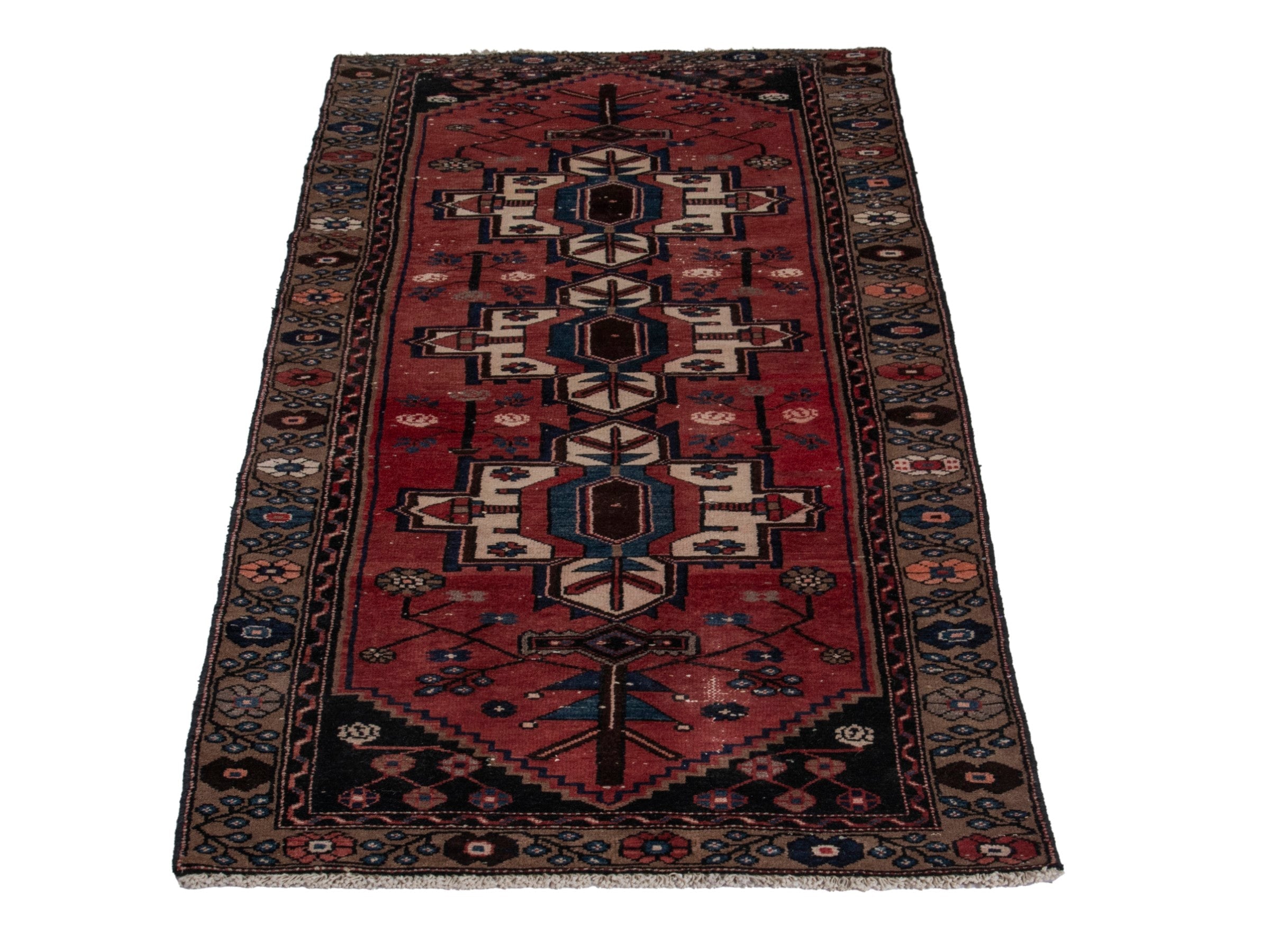 Persian Hamedan runner rug in deep red and dark brown, view 2 of 18