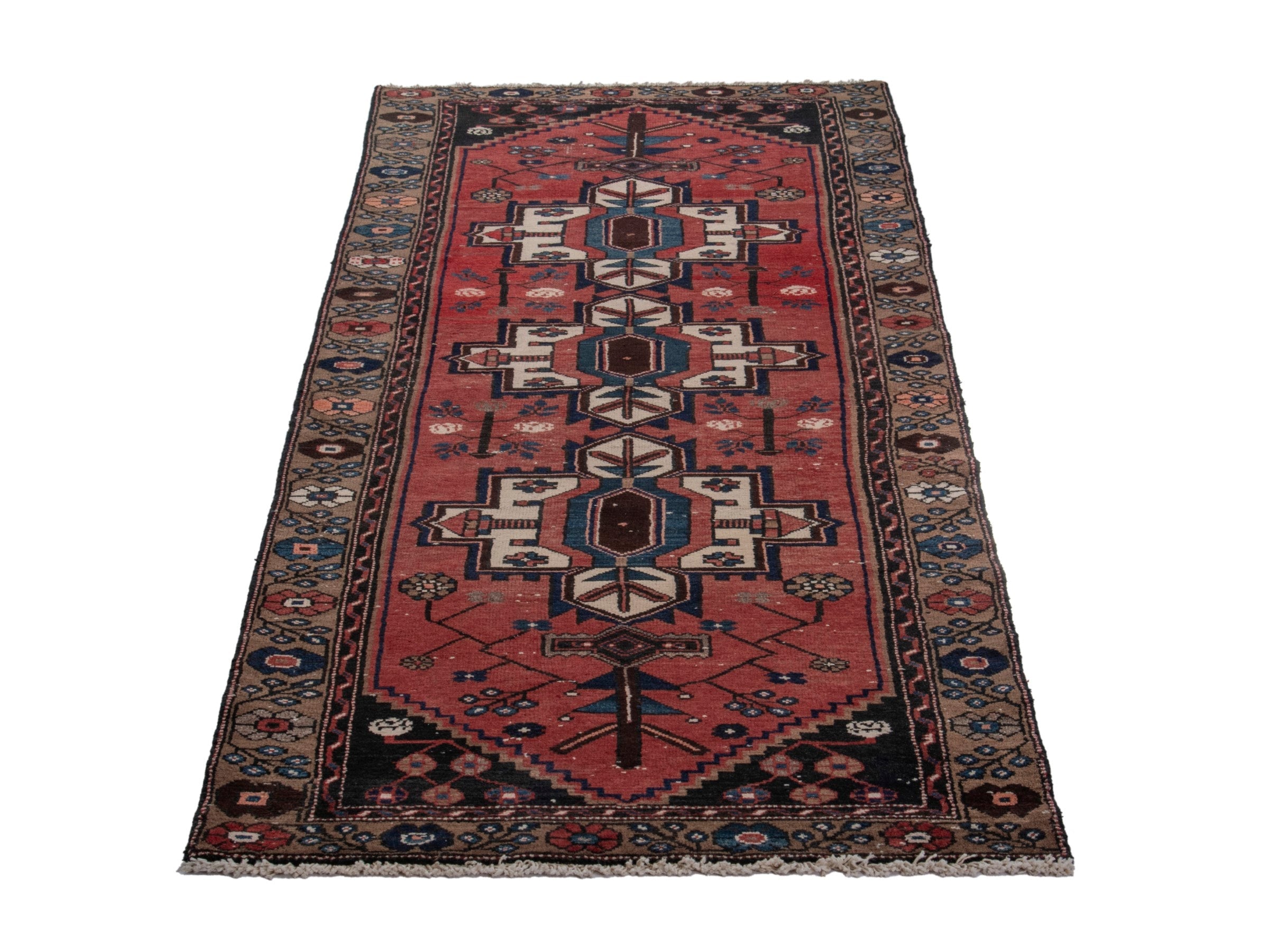 Persian Hamedan runner rug in deep red and dark brown, view 3 of 18