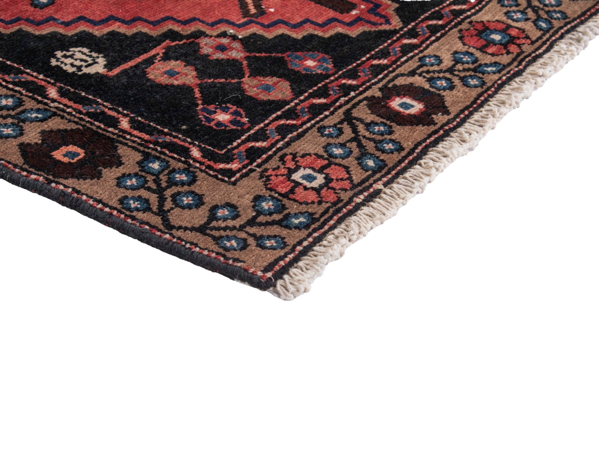 Persian Hamedan runner rug in deep red and dark brown, view 6 of 18