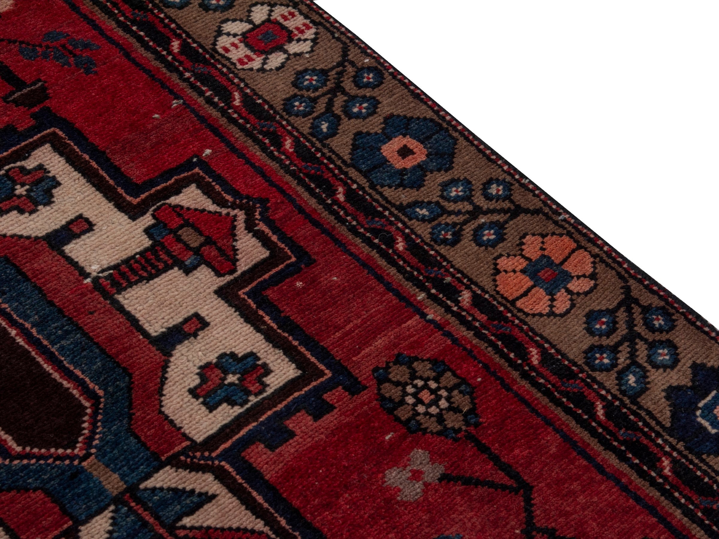Persian Hamedan runner rug in deep red and dark brown, view 7 of 18