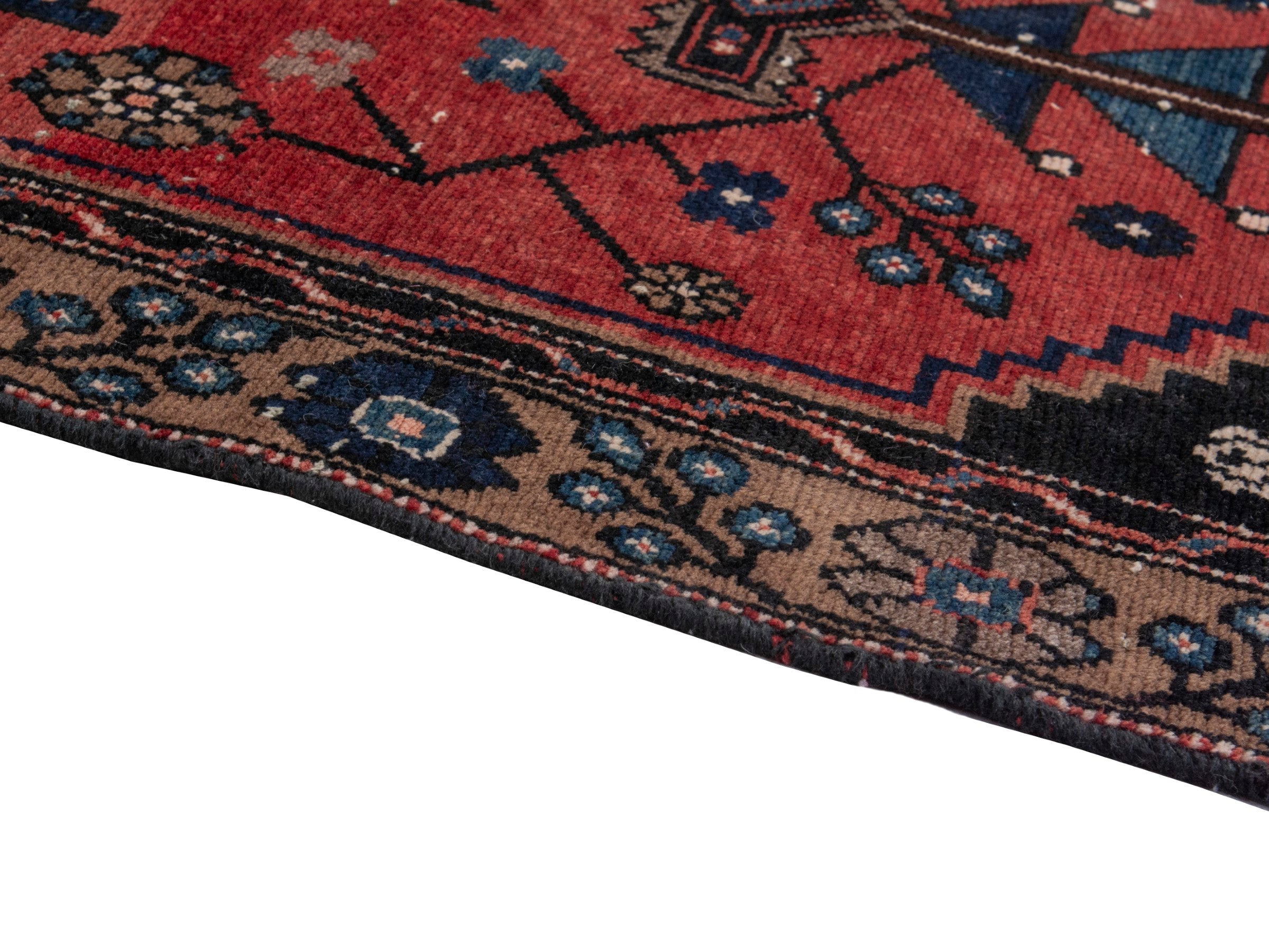 Persian Hamedan runner rug in deep red and dark brown, view 8 of 18