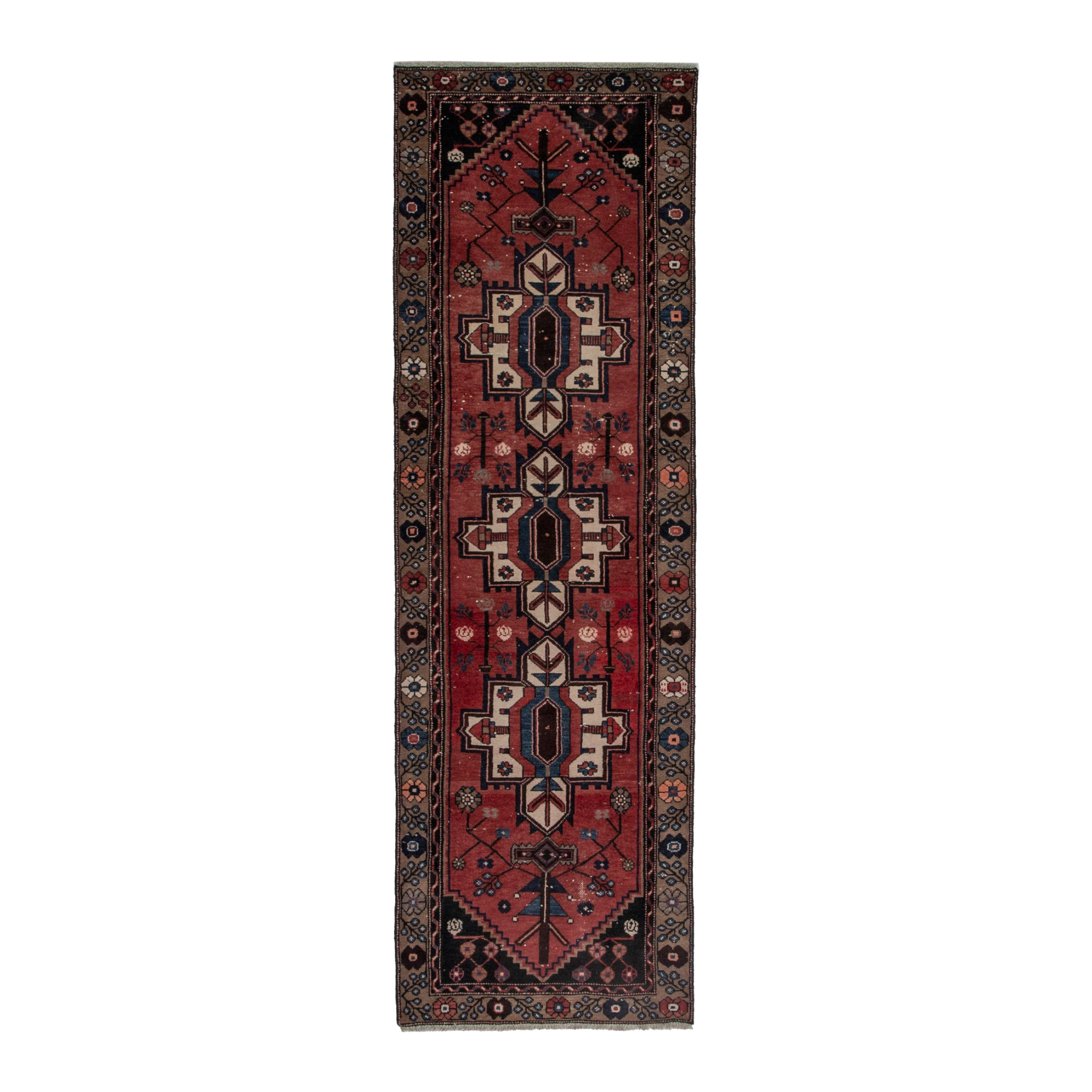 Persian Hamedan runner rug in deep red and dark brown, 3'1" x 9'10"