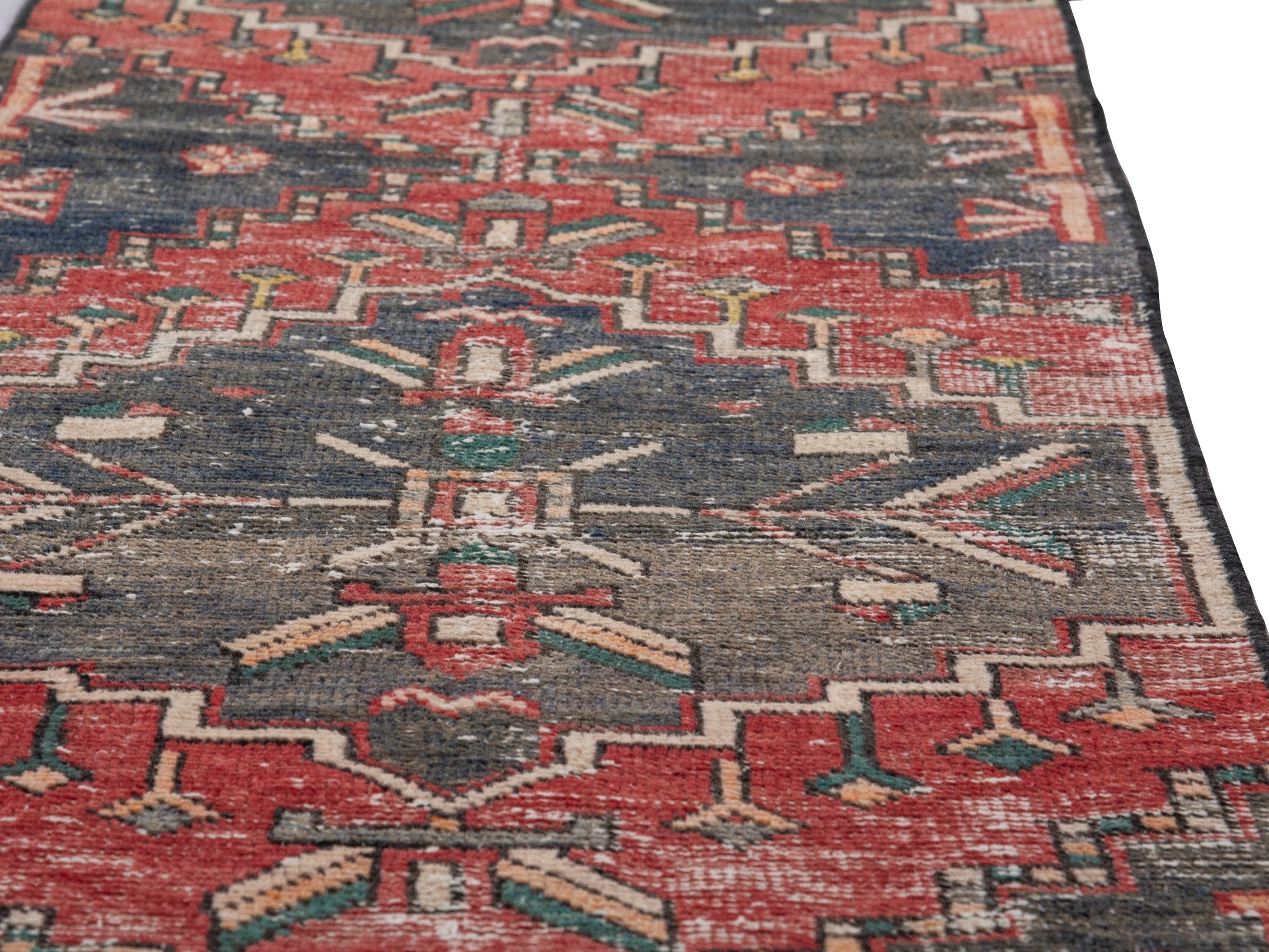 Persian Zanjan runner rug in charcoal and faded red, view 10 of 18