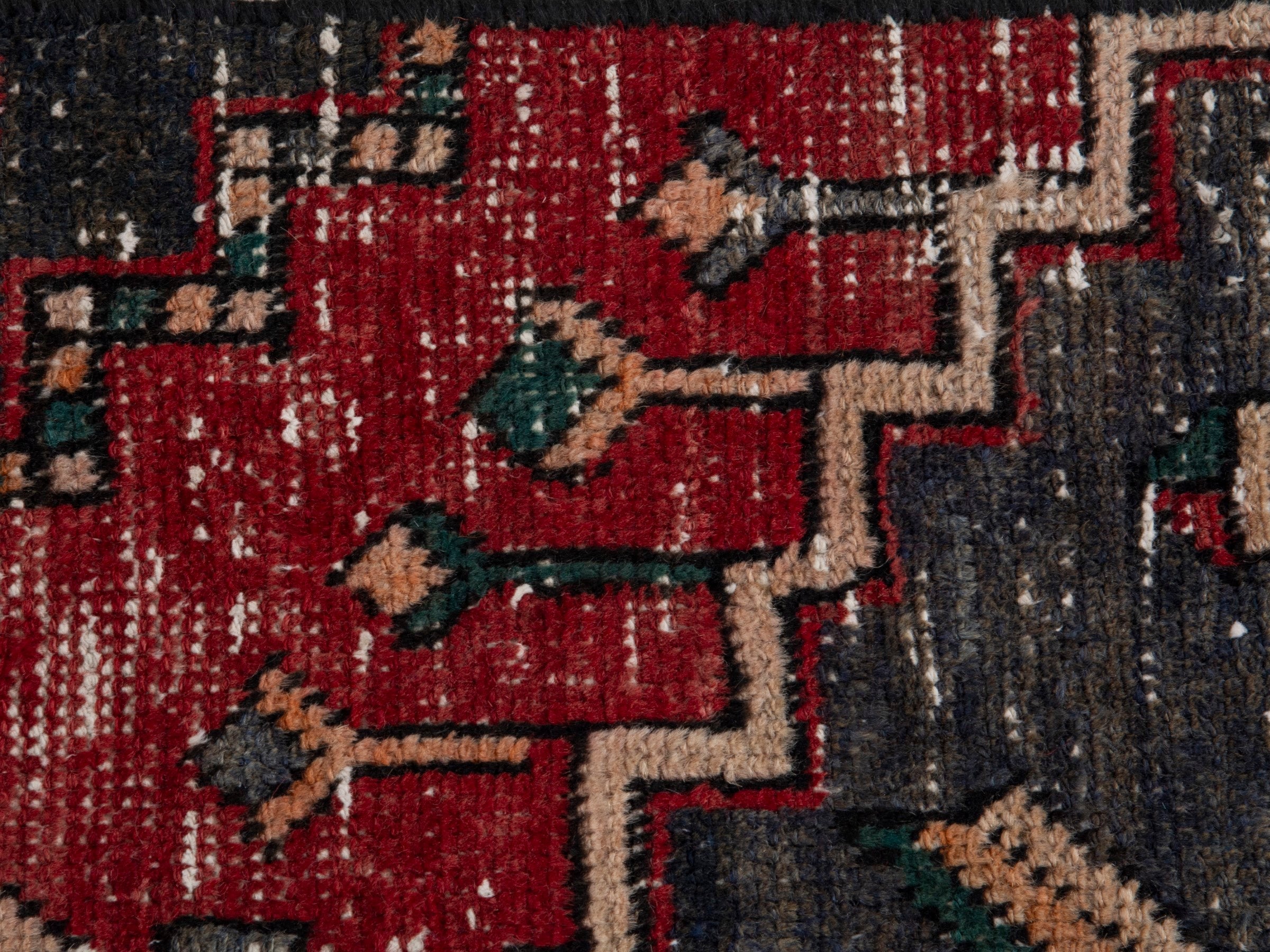 Persian Zanjan runner rug in charcoal and faded red, view 12 of 18