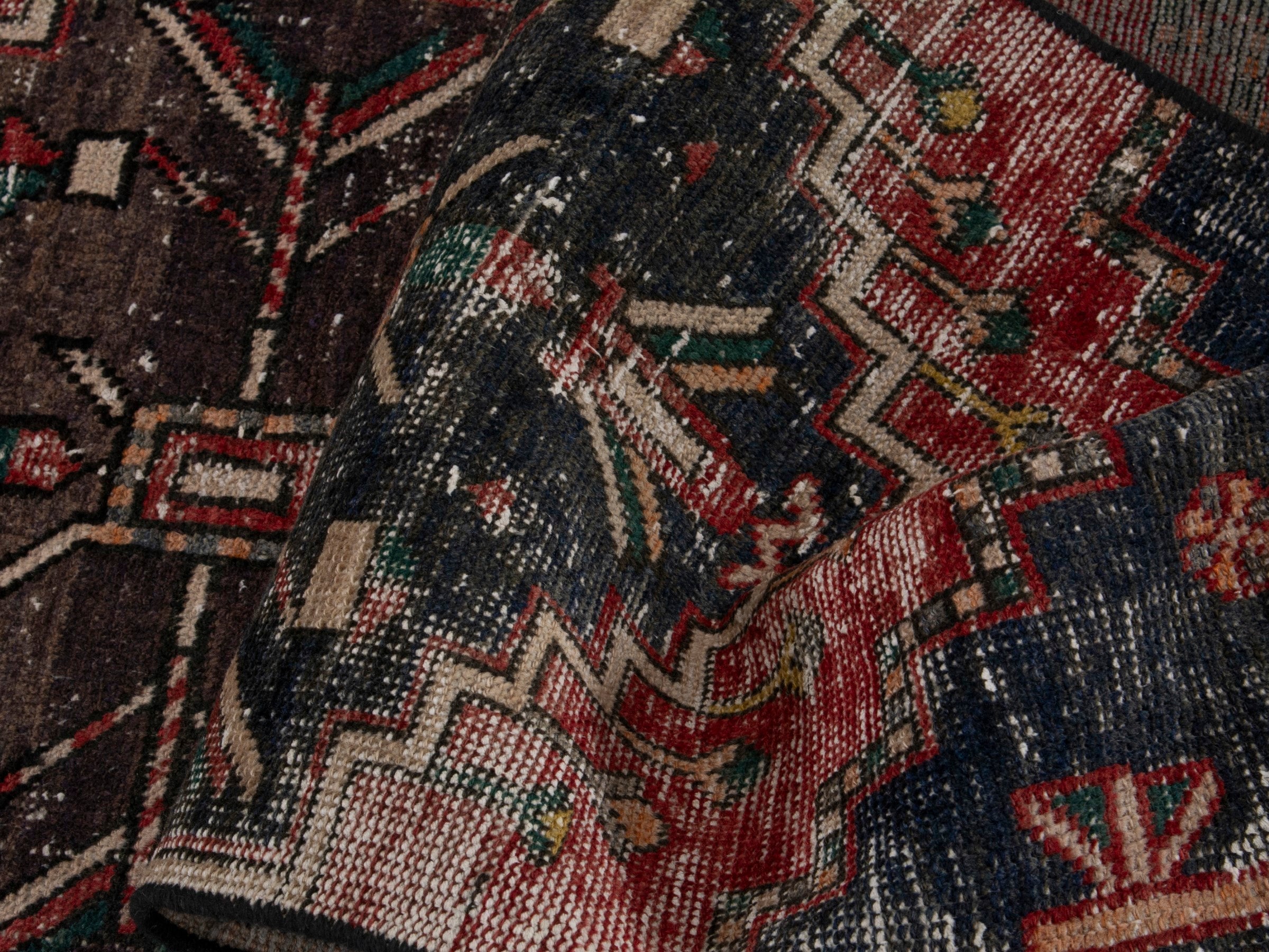 Persian Zanjan runner rug in charcoal and faded red, view 15 of 18
