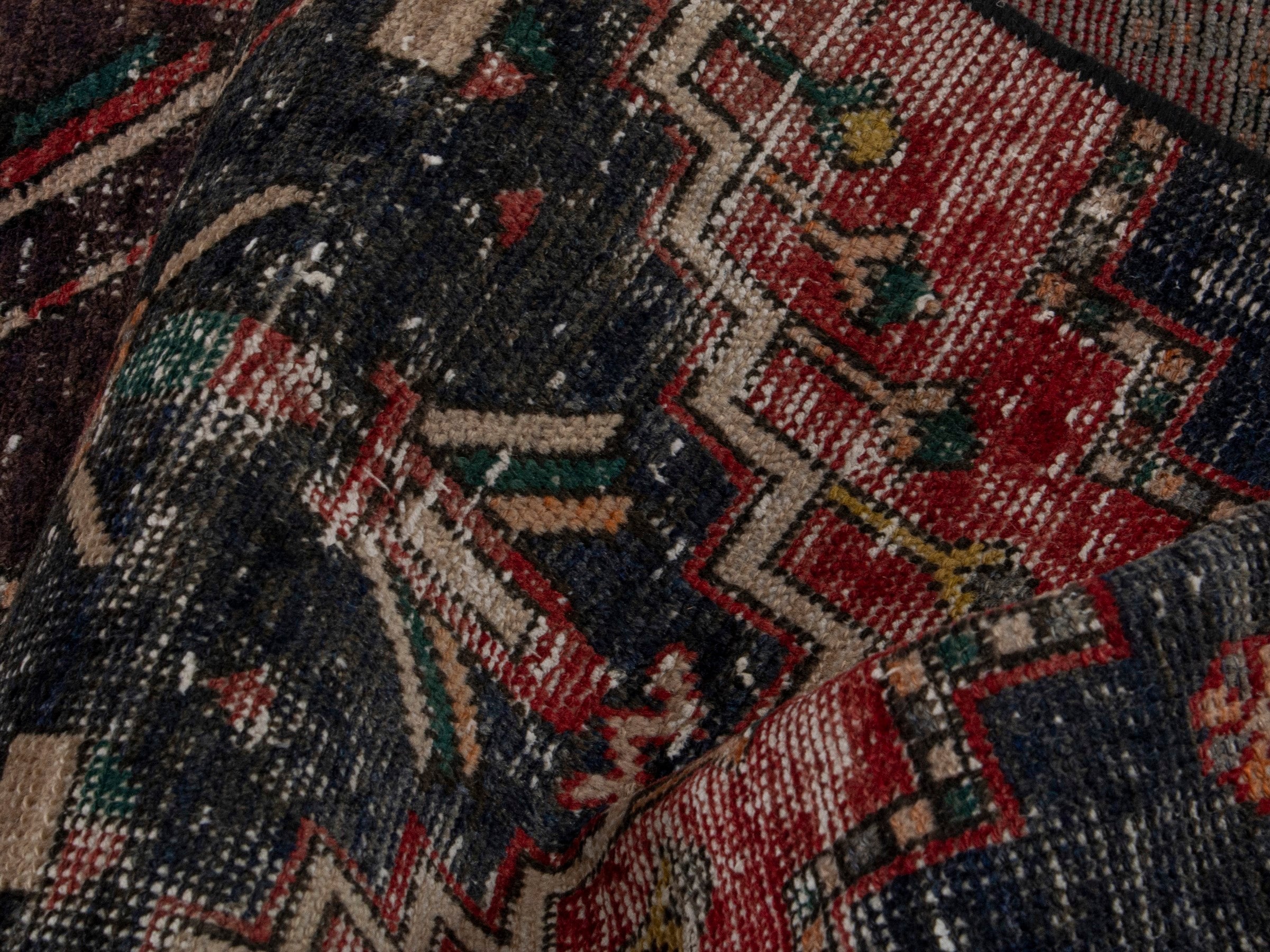 Persian Zanjan runner rug in charcoal and faded red, view 16 of 18