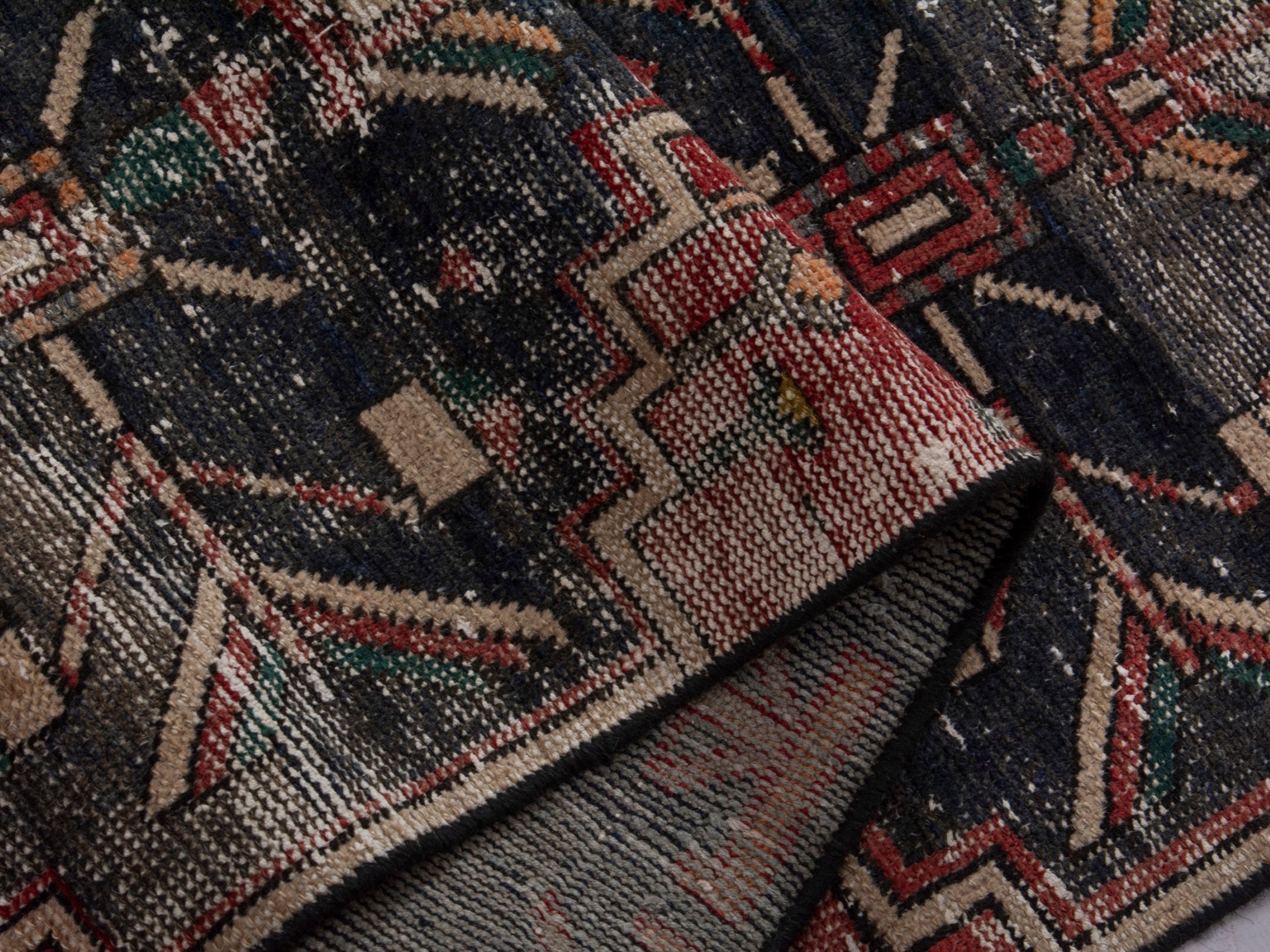 Persian Zanjan runner rug in charcoal and faded red, view 17 of 18