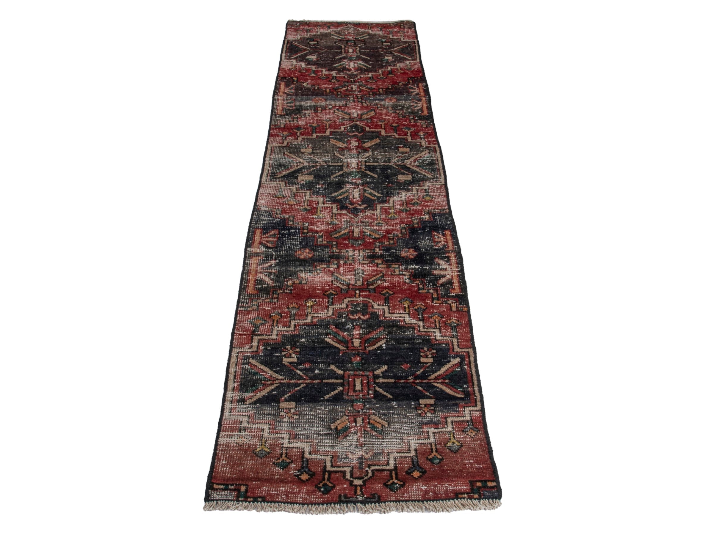 Persian Zanjan runner rug in charcoal and faded red, view 2 of 18