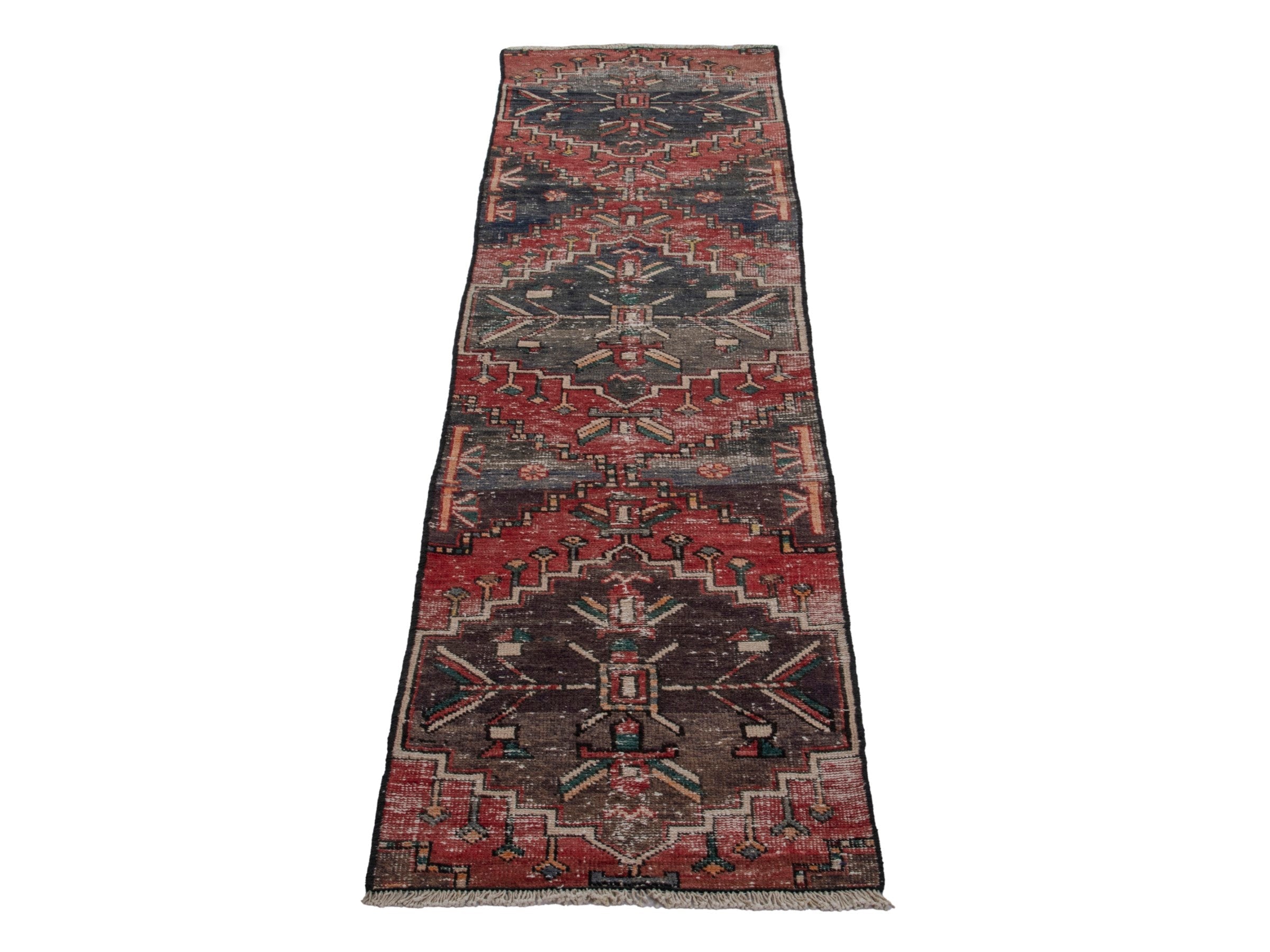 Persian Zanjan runner rug in charcoal and faded red, view 3 of 18