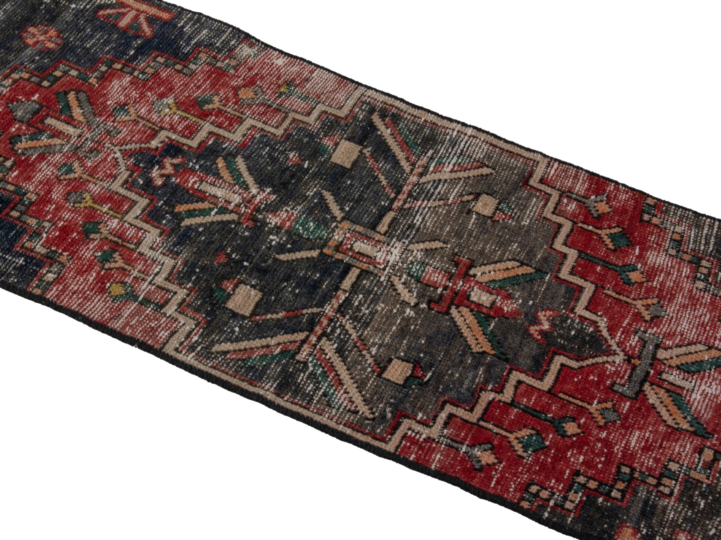 Persian Zanjan runner rug in charcoal and faded red, view 4 of 18