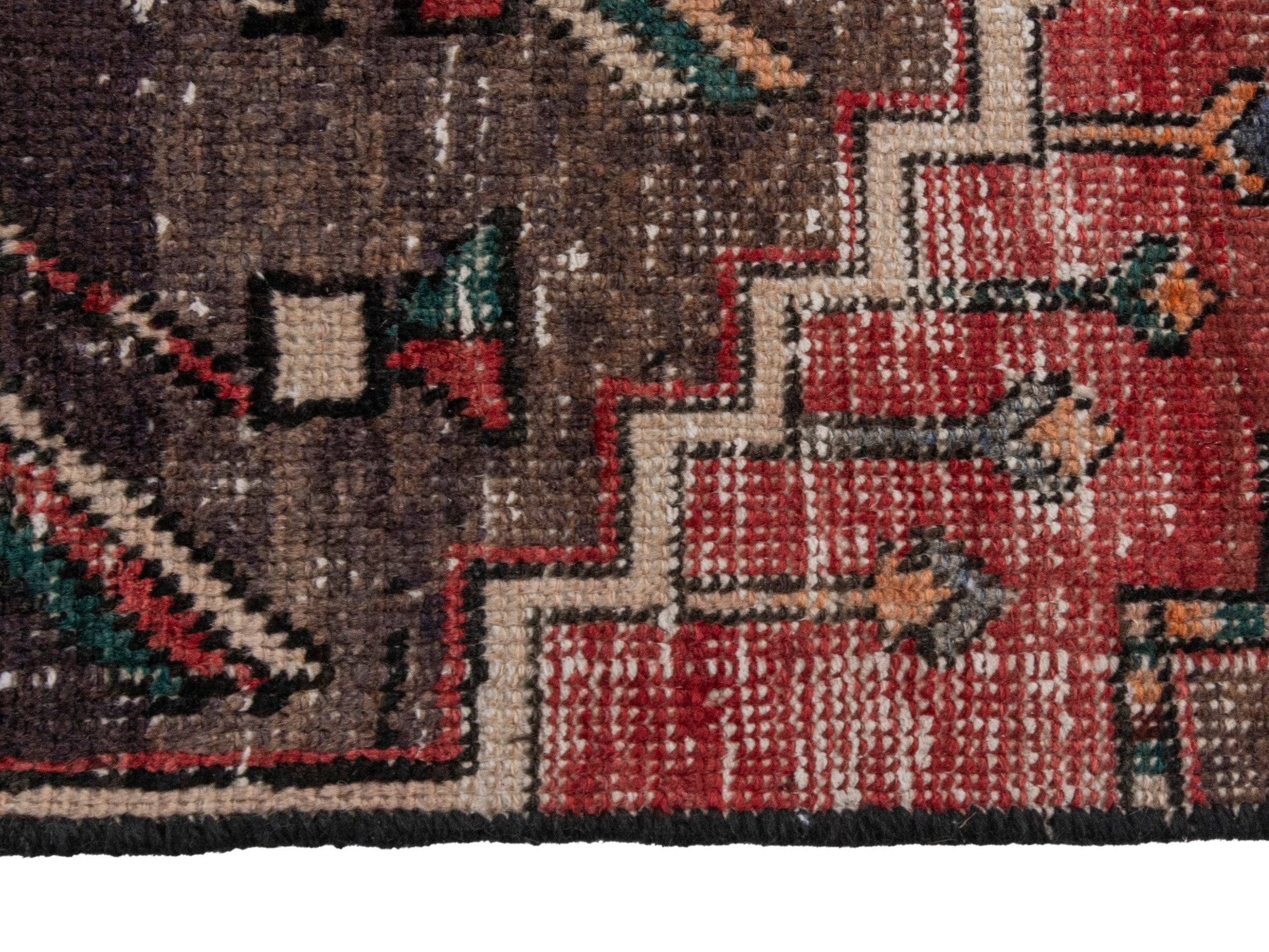 Persian Zanjan runner rug in charcoal and faded red, view 5 of 18