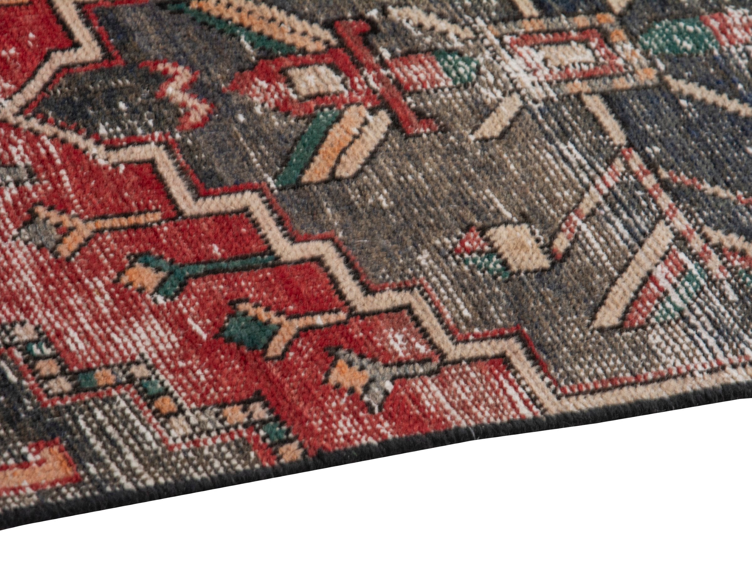 Persian Zanjan runner rug in charcoal and faded red, view 8 of 18