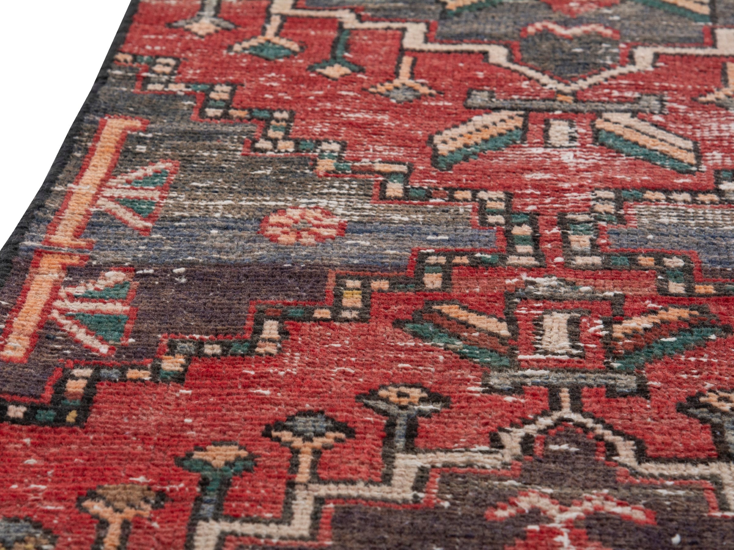 Persian Zanjan runner rug in charcoal and faded red, view 9 of 18