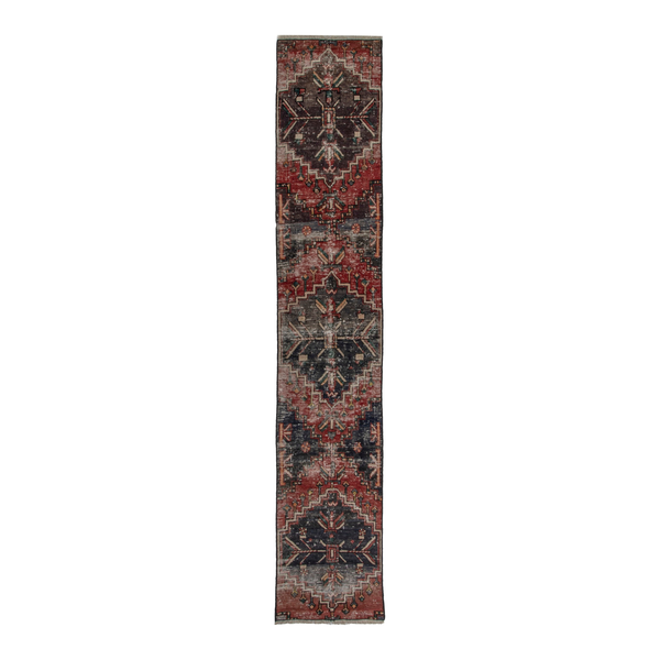 Persian Zanjan runner rug in charcoal and faded red, 2' x 10'2"