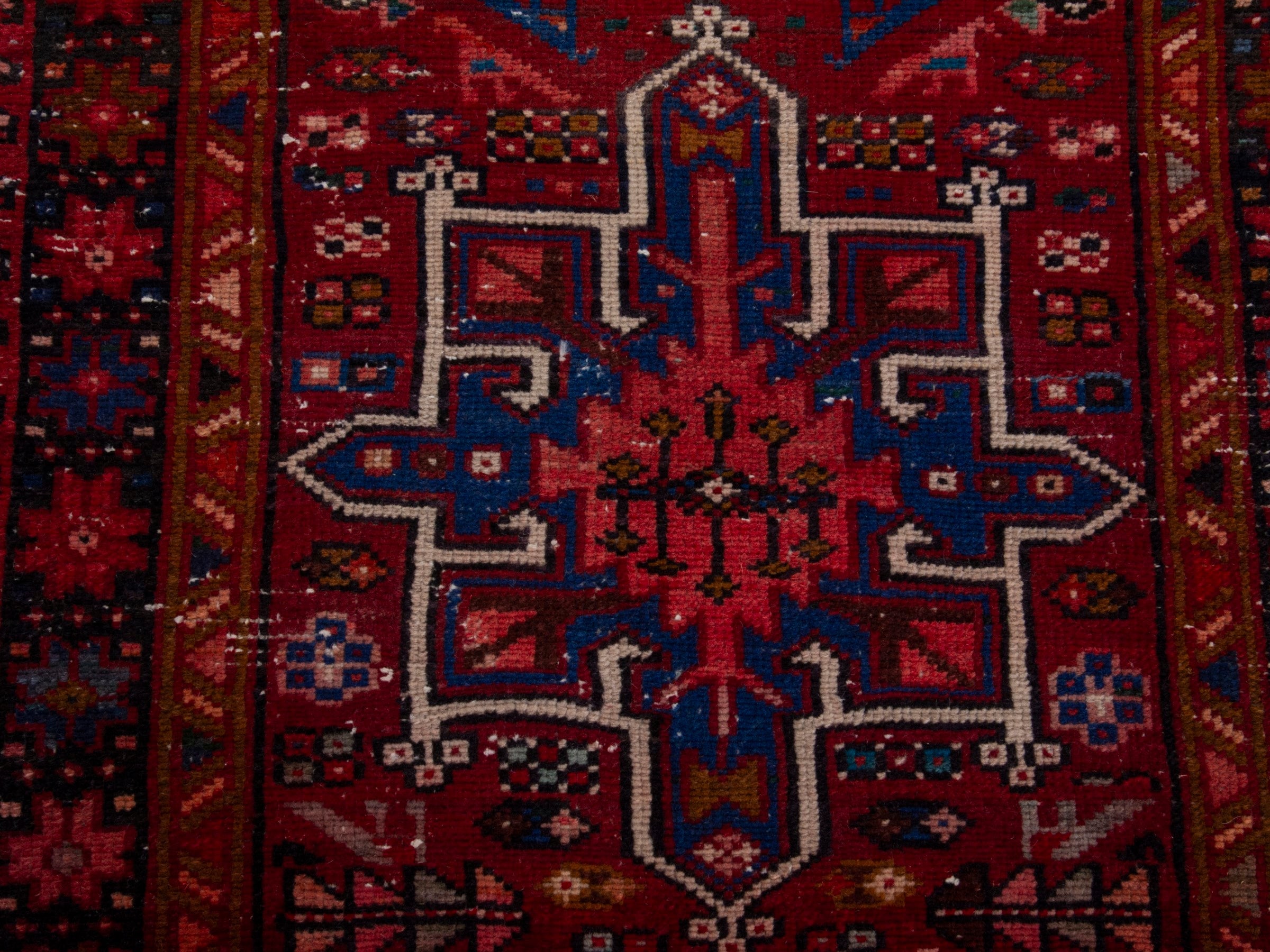 Persian Gharajeh runner rug in deep red and burgundy, view 11 of 17