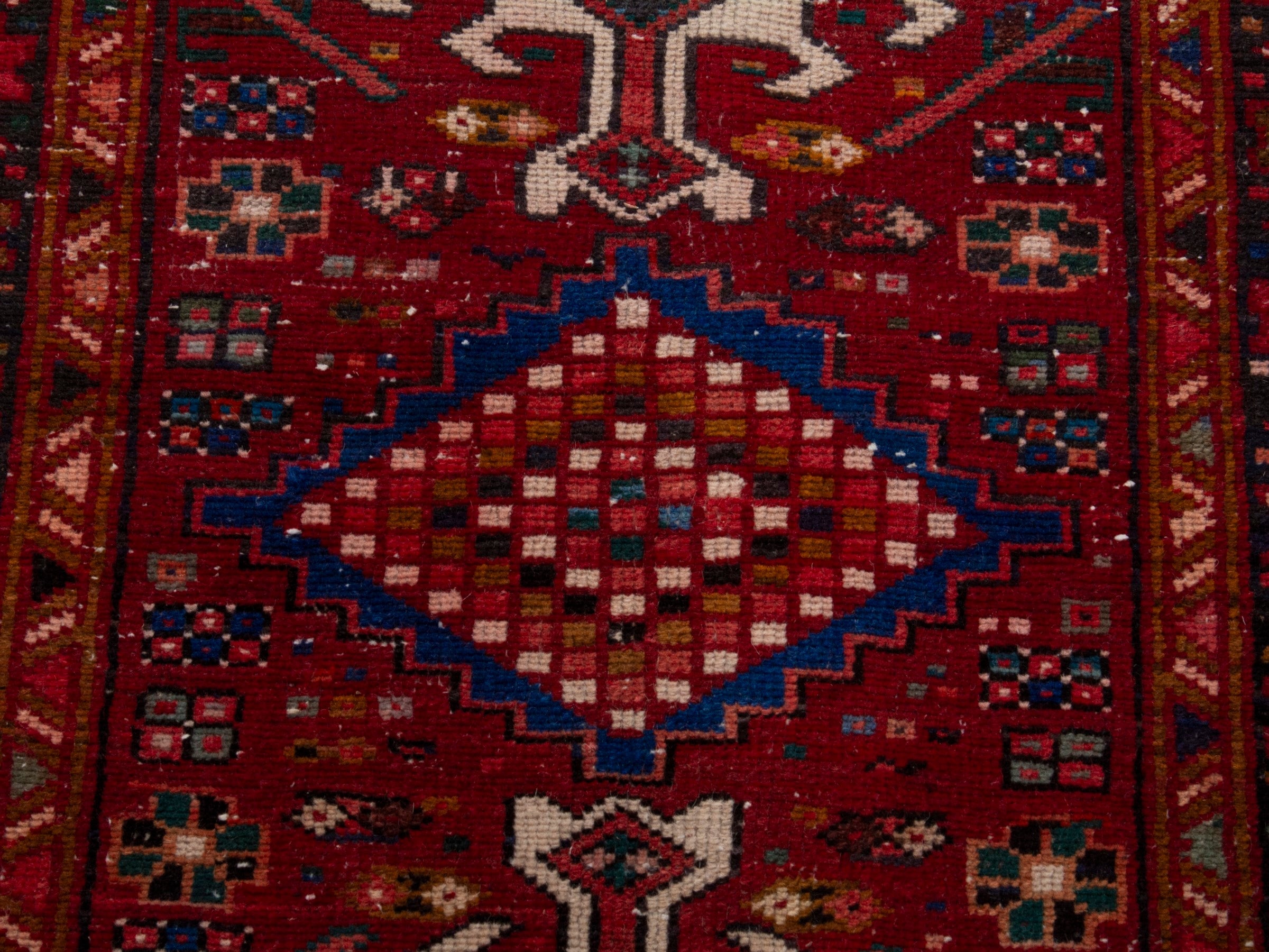 Persian Gharajeh runner rug in deep red and burgundy, view 12 of 17