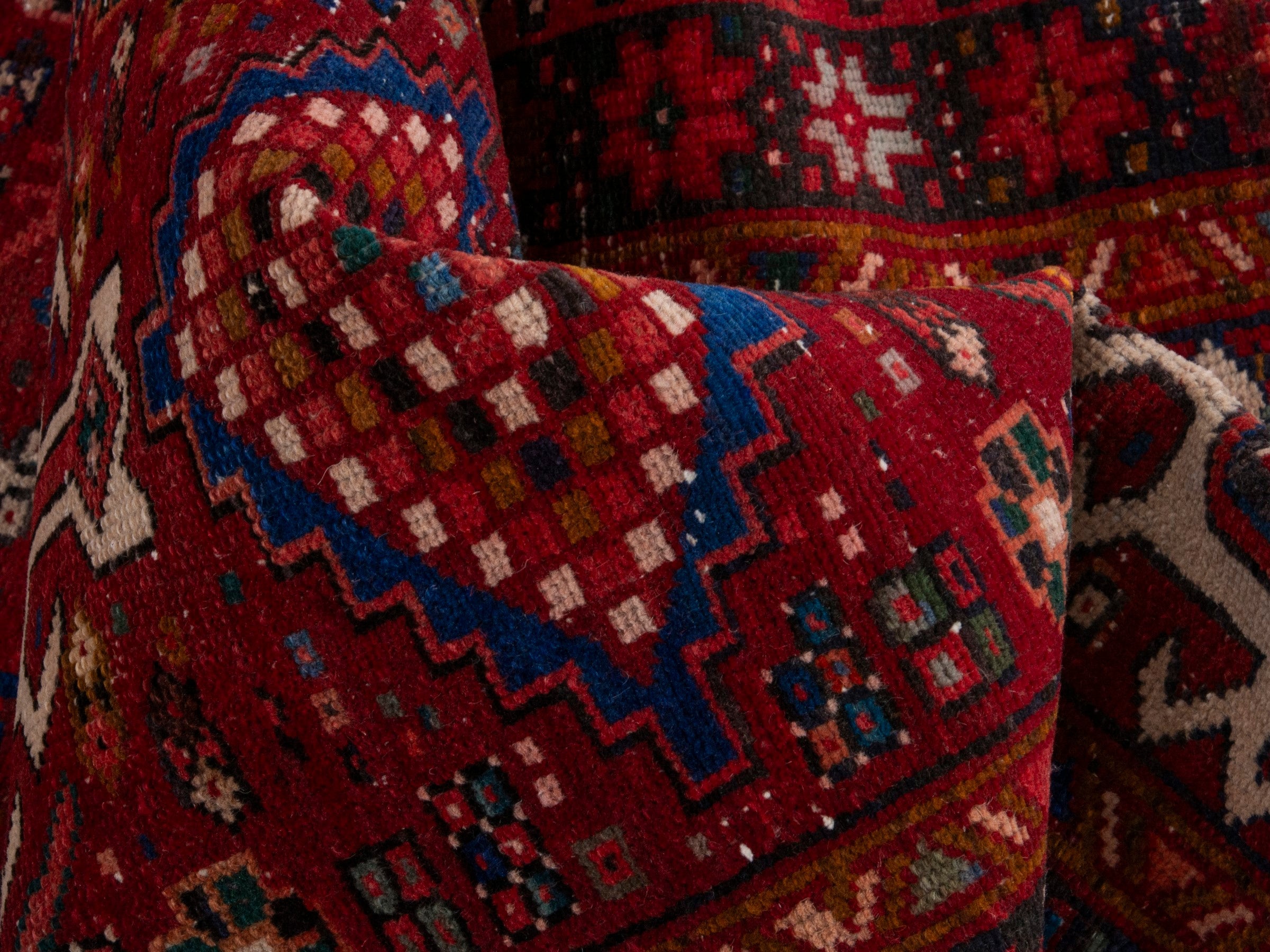 Persian Gharajeh runner rug in deep red and burgundy, view 14 of 17