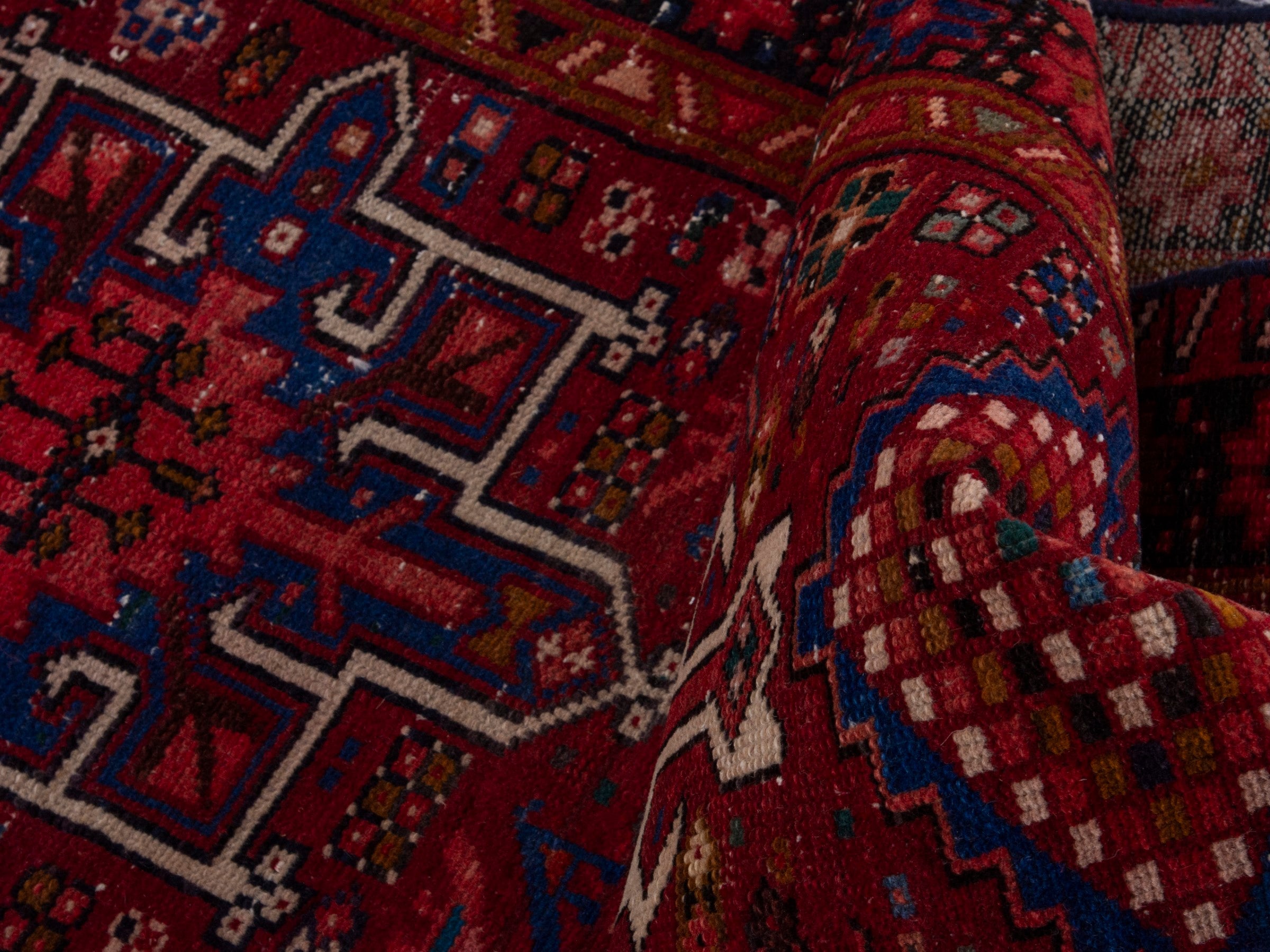 Persian Gharajeh runner rug in deep red and burgundy, view 15 of 17