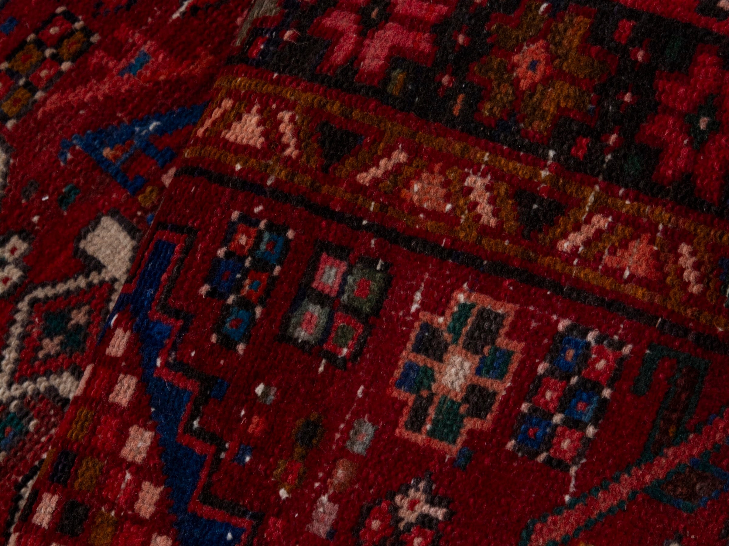Persian Gharajeh runner rug in deep red and burgundy, view 16 of 17