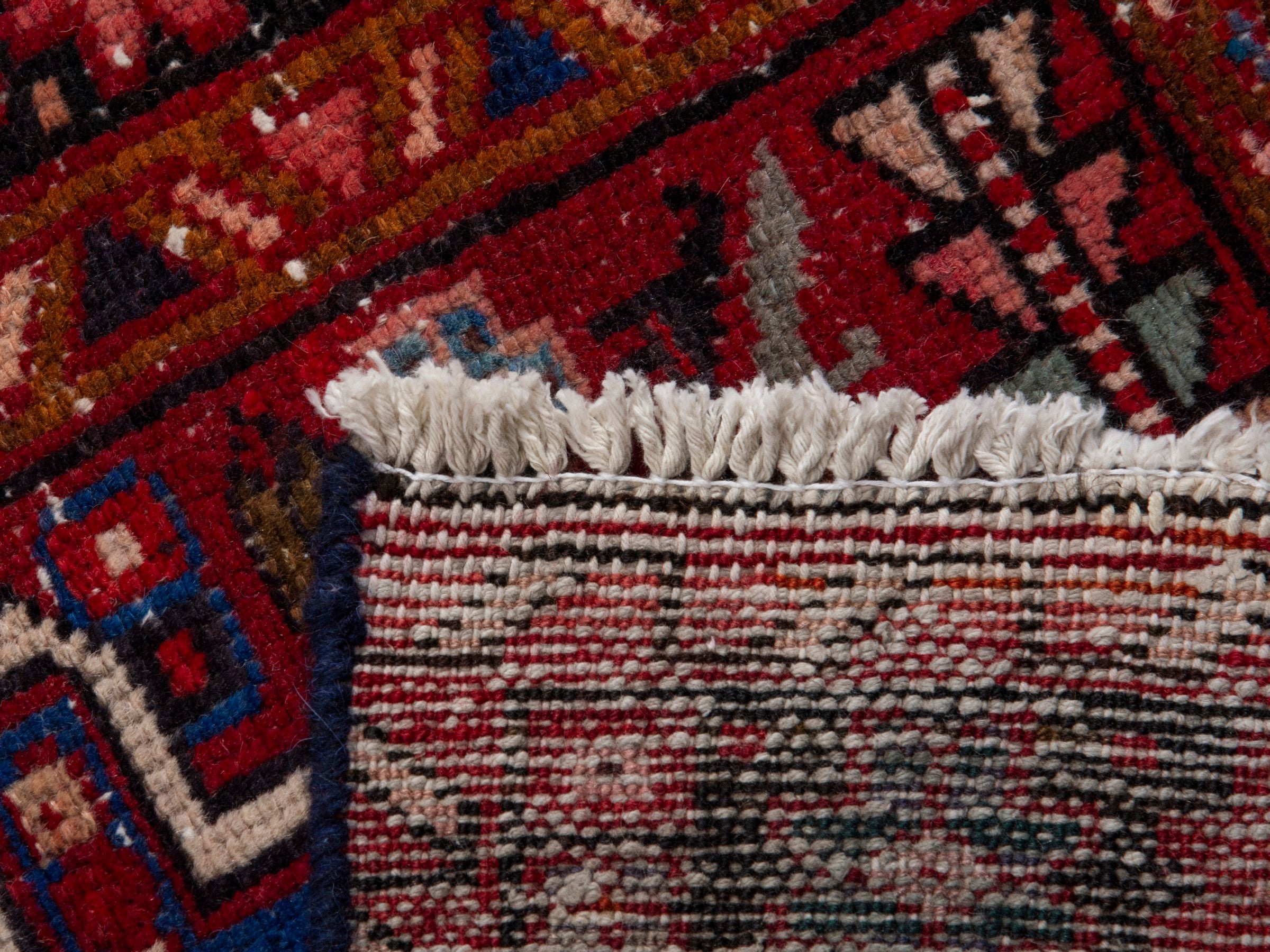 Persian Gharajeh runner rug in deep red and burgundy, view 17 of 17