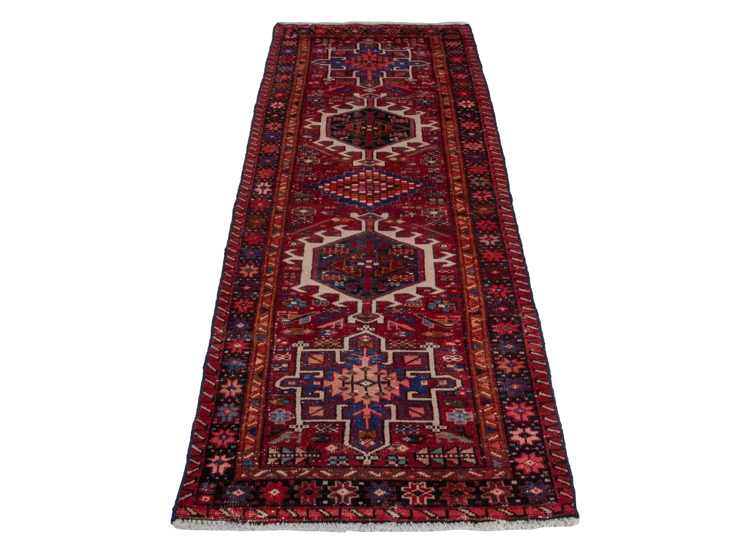 Persian Gharajeh runner rug in deep red and burgundy, view 2 of 17