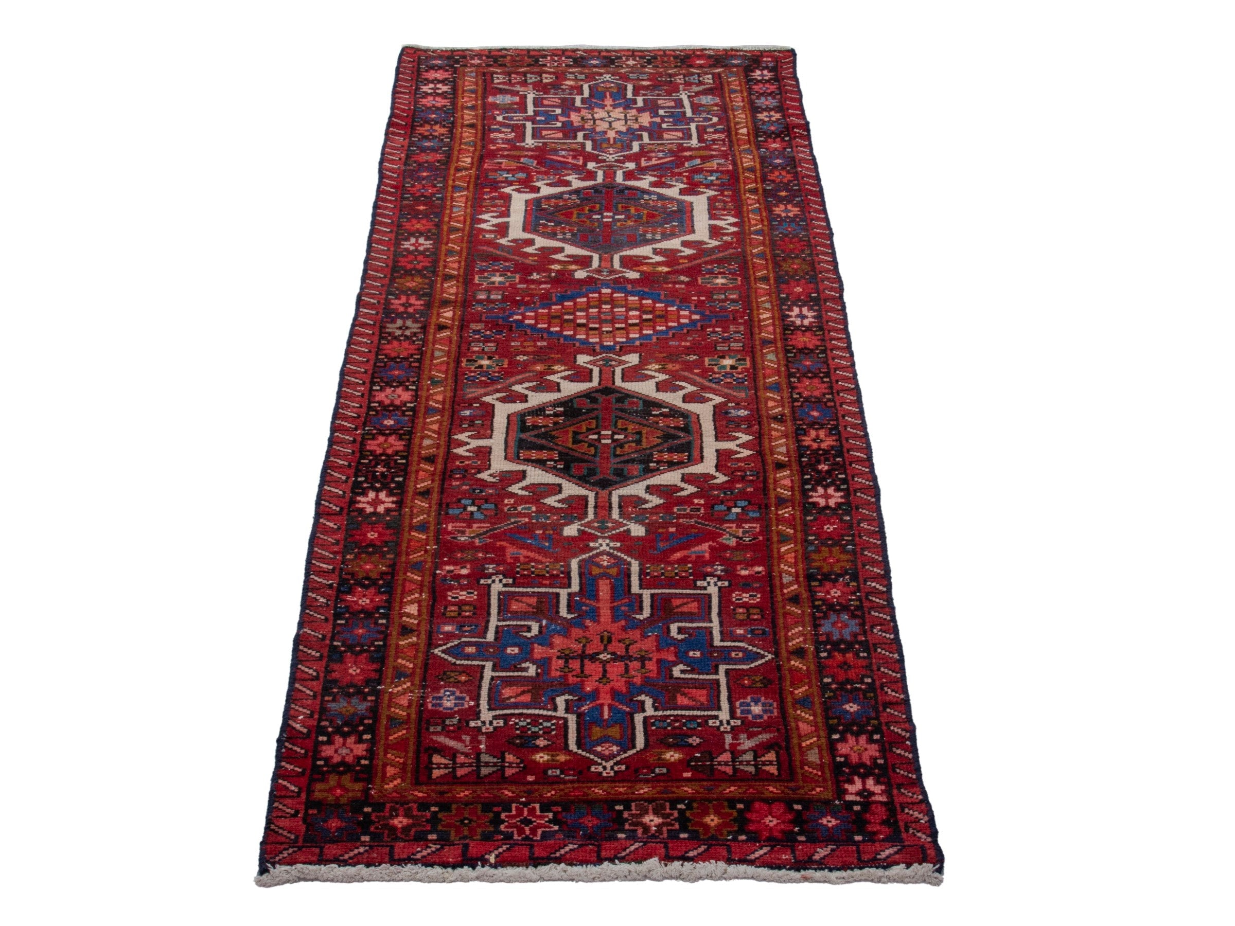 Persian Gharajeh runner rug in deep red and burgundy, view 3 of 17