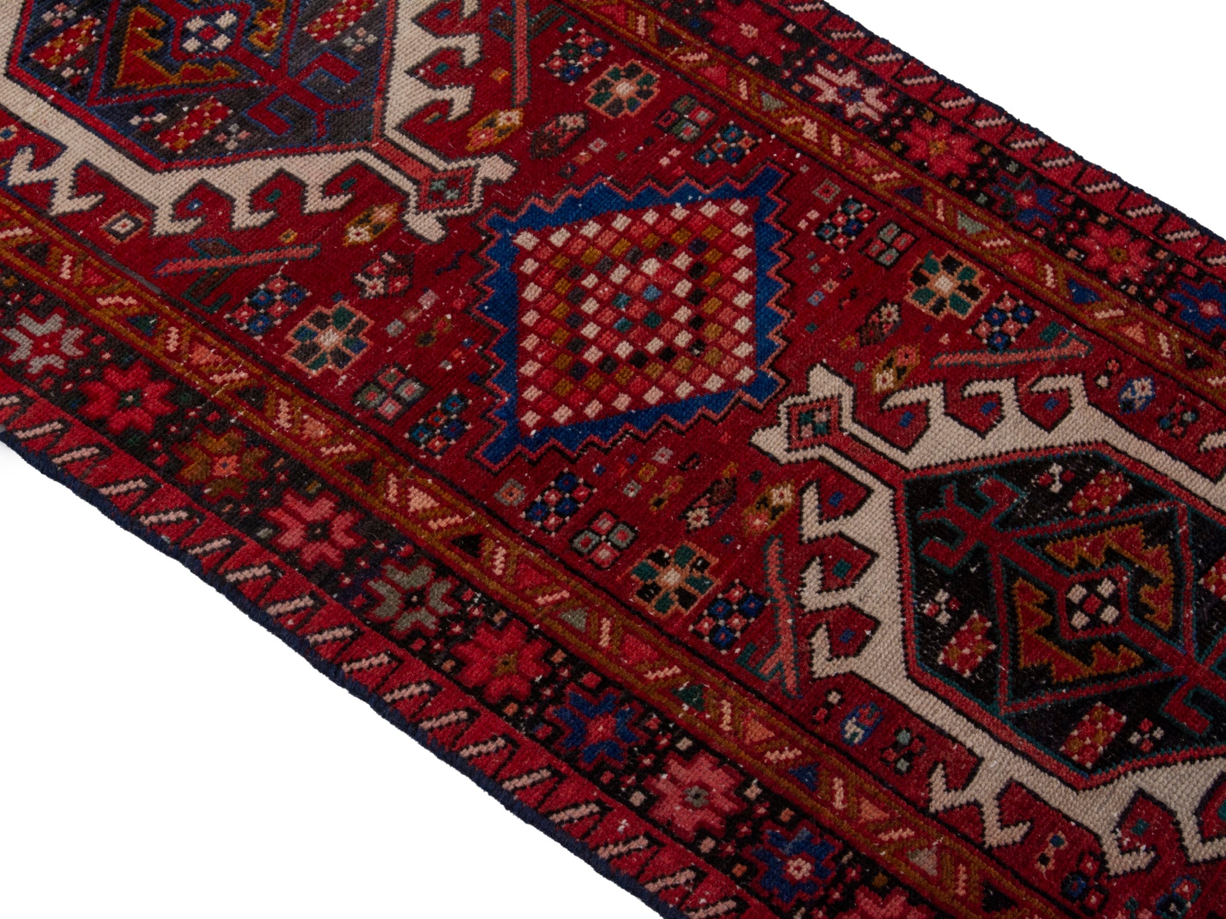 Persian Gharajeh runner rug in deep red and burgundy, view 4 of 17