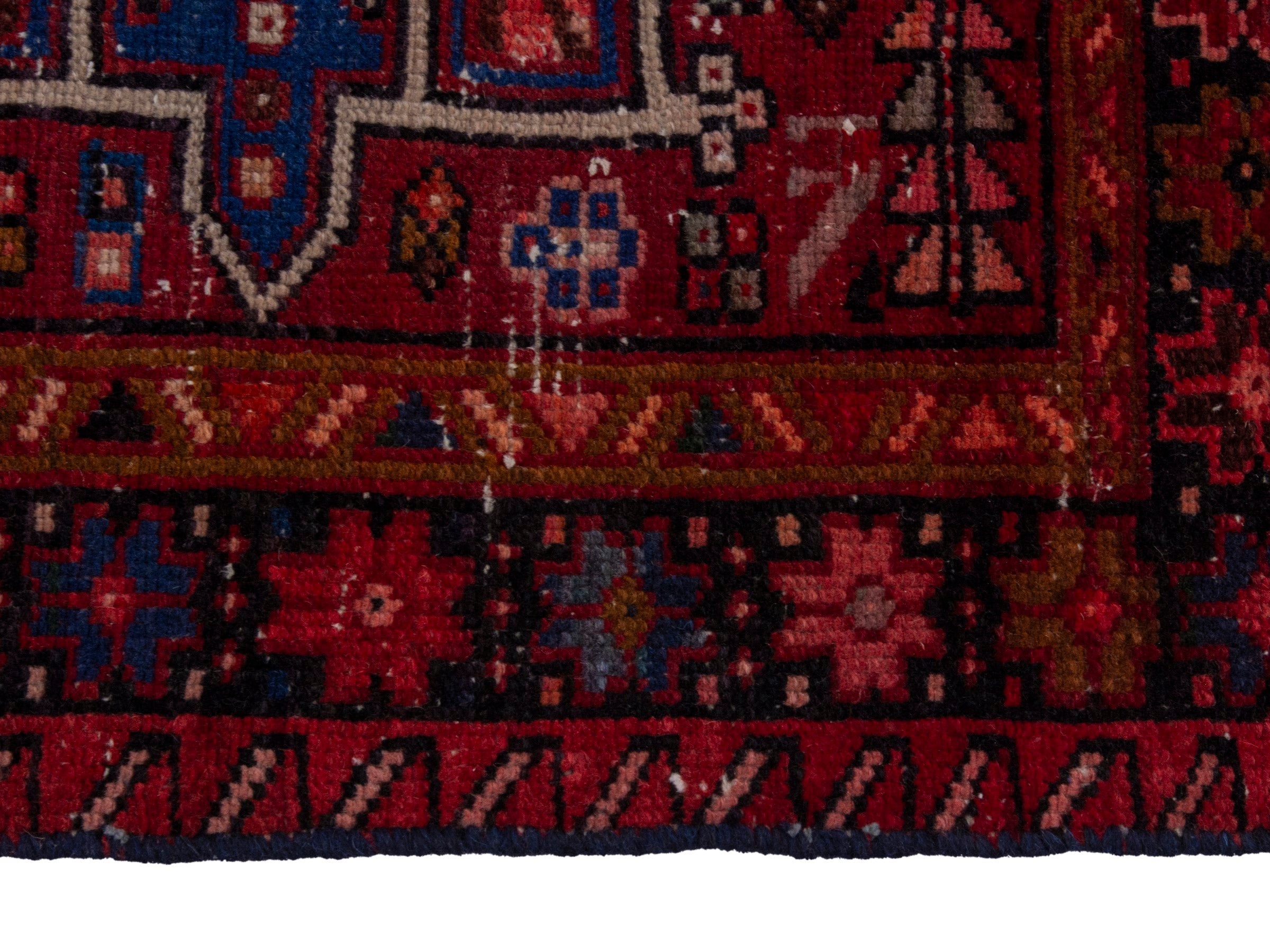 Persian Gharajeh runner rug in deep red and burgundy, view 5 of 17
