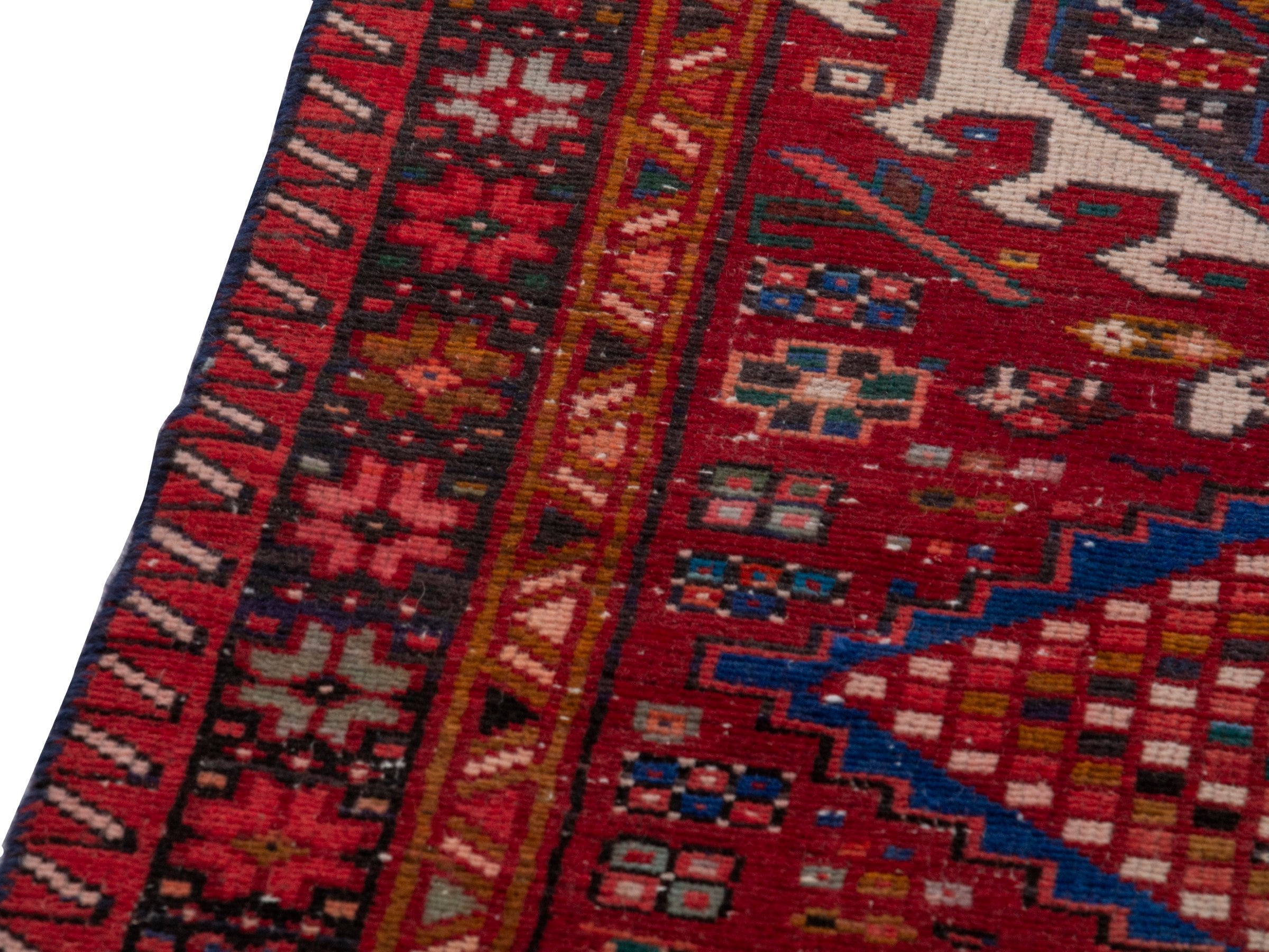 Persian Gharajeh runner rug in deep red and burgundy, view 7 of 17