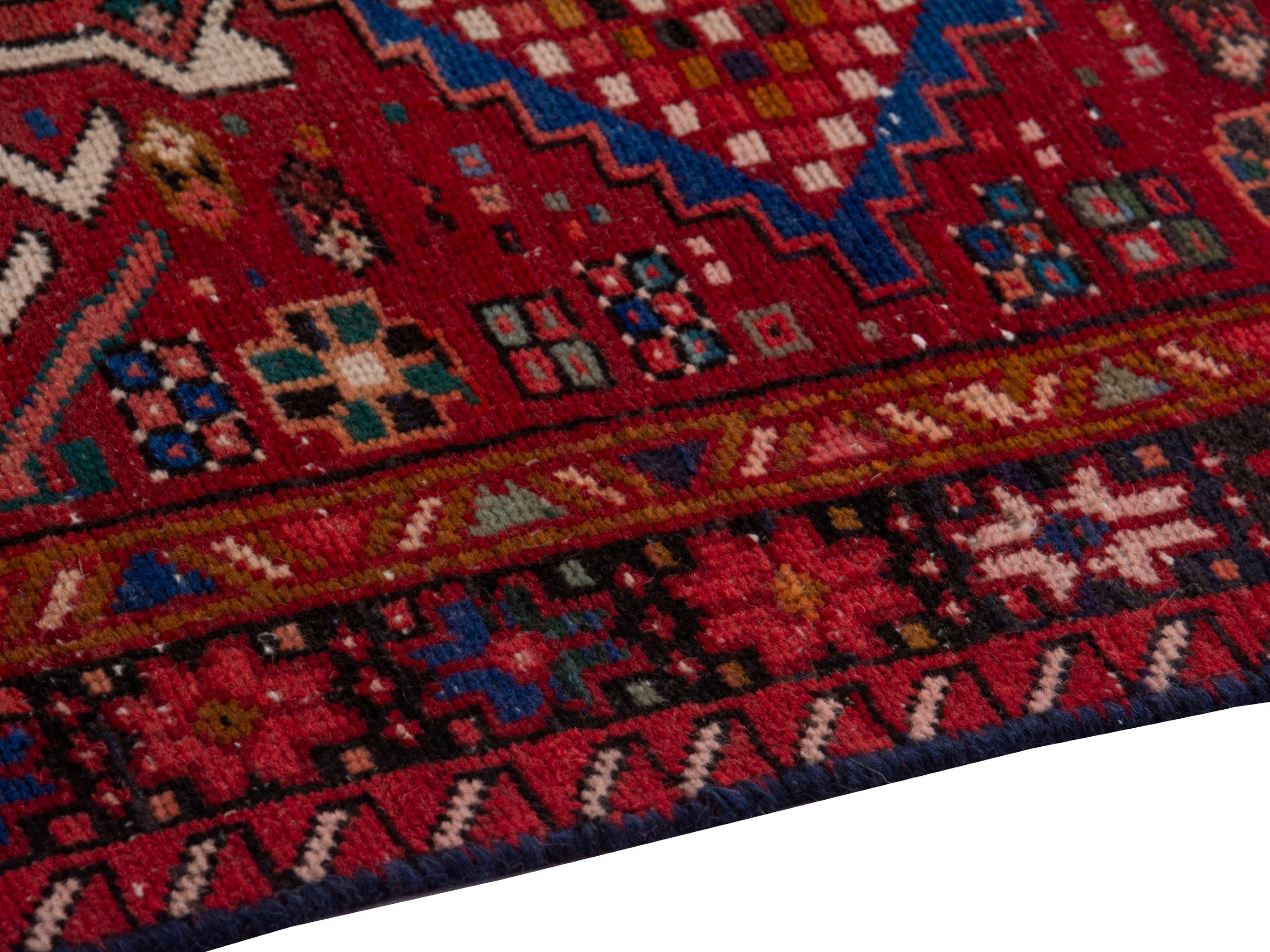Persian Gharajeh runner rug in deep red and burgundy, view 8 of 17