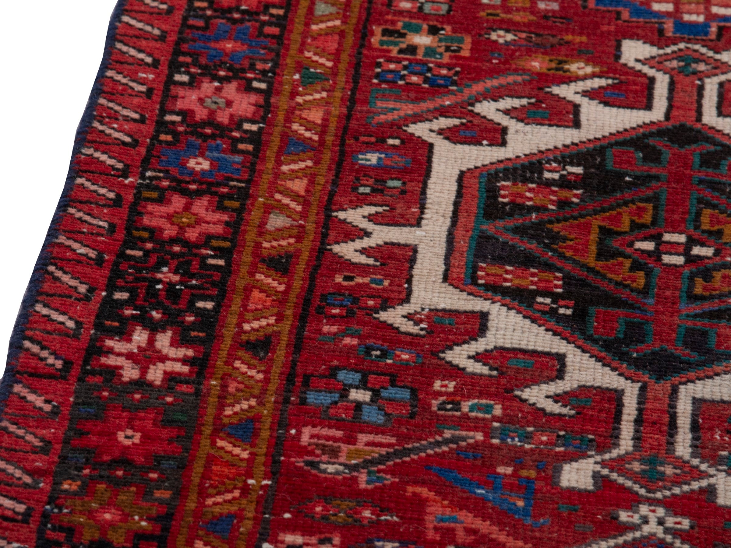 Persian Gharajeh runner rug in deep red and burgundy, view 9 of 17