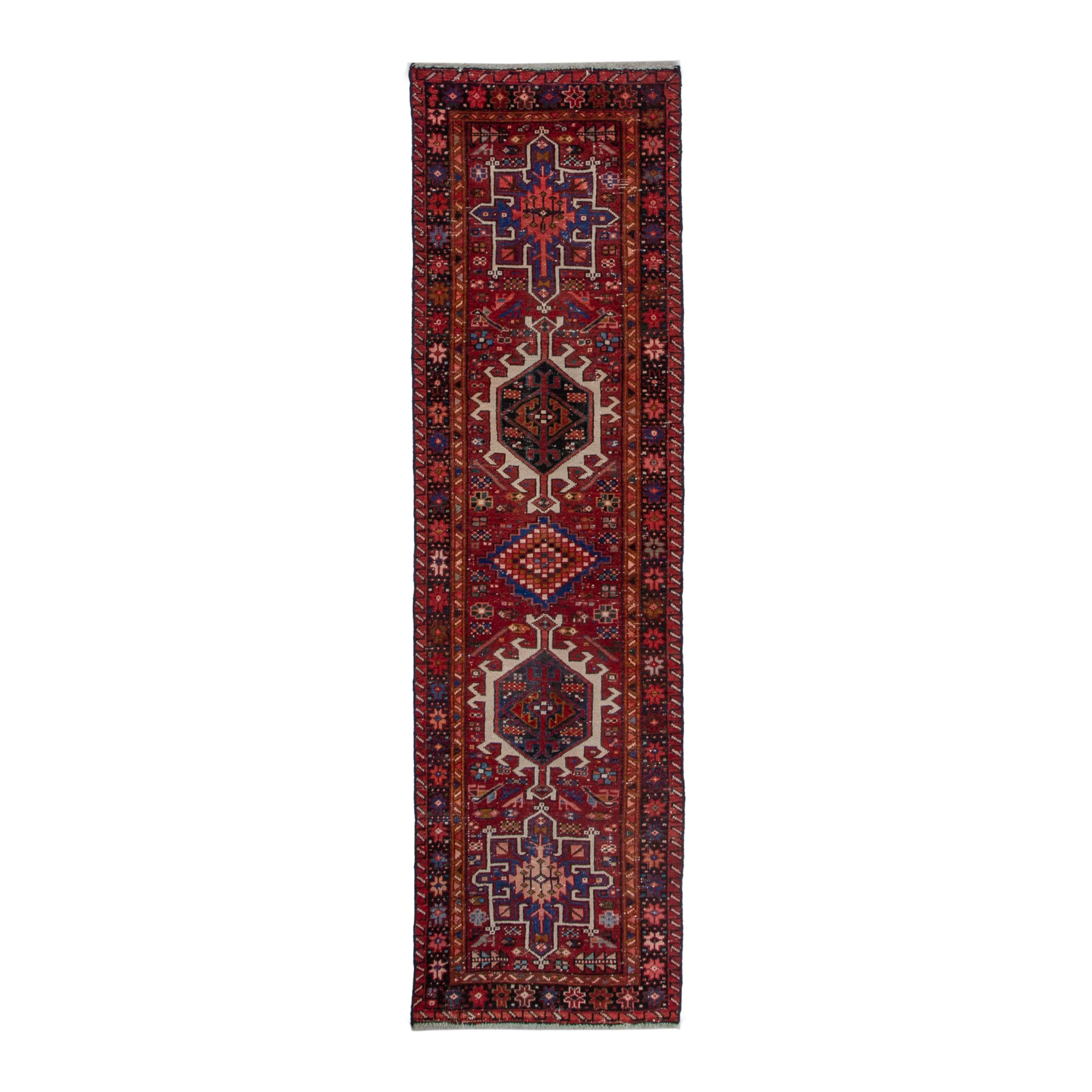 Persian Gharajeh runner rug in deep red and burgundy, 2'5" x 8'