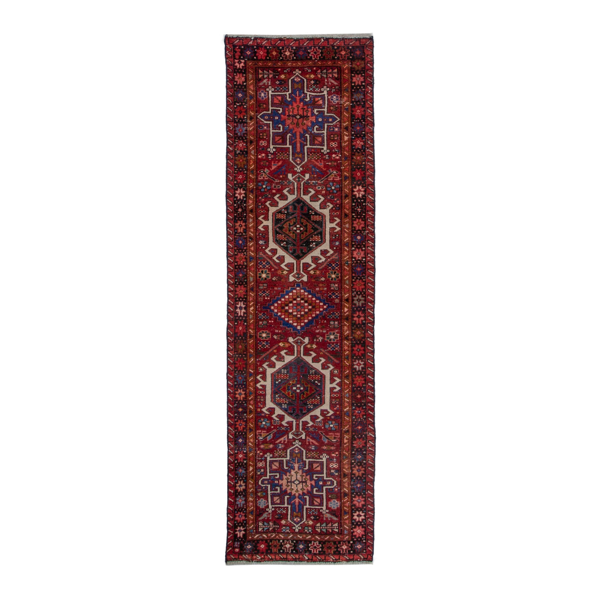 Persian Gharajeh runner rug in deep red and burgundy, 2'5" x 8'