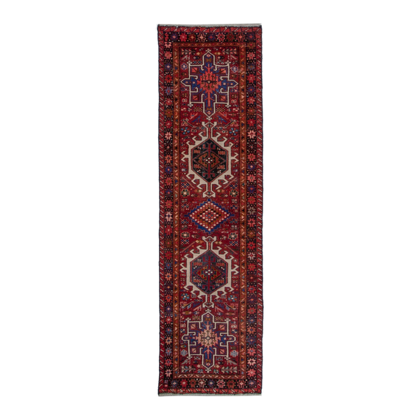 Persian Gharajeh runner rug in deep red and burgundy, 2'5" x 8'
