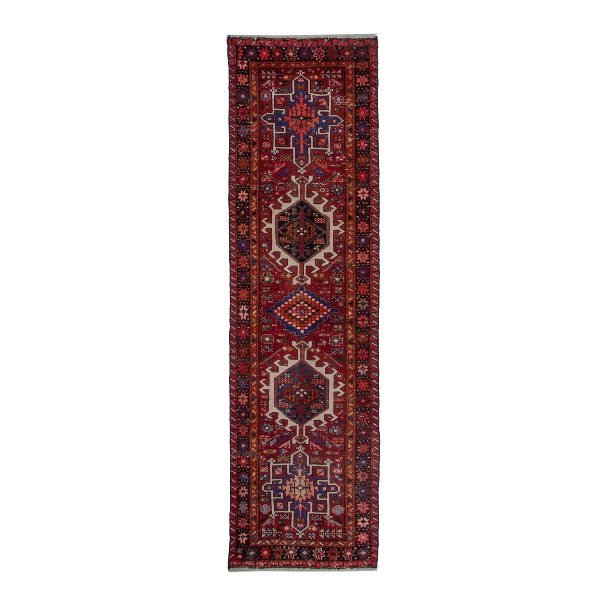 Persian Gharajeh runner rug in deep red and burgundy, 2'5" x 8'