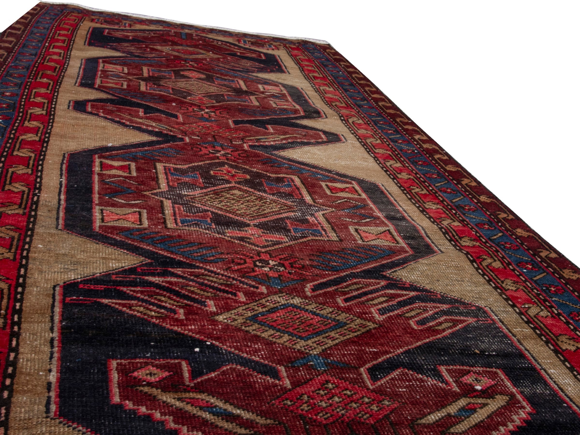Persian Ardabil runner rug in cream and deep red, view 10 of 18