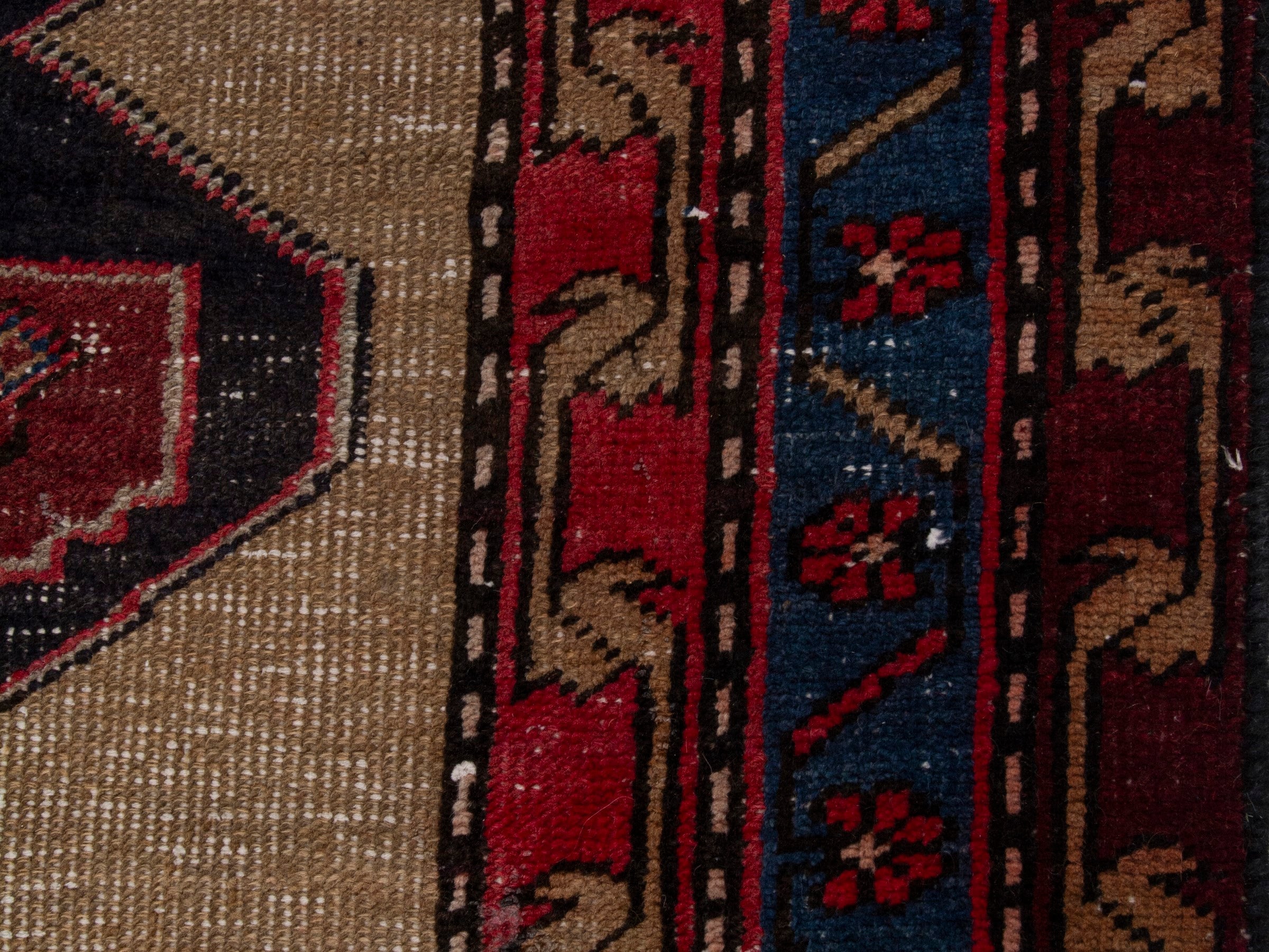 Persian Ardabil runner rug in cream and deep red, view 13 of 18