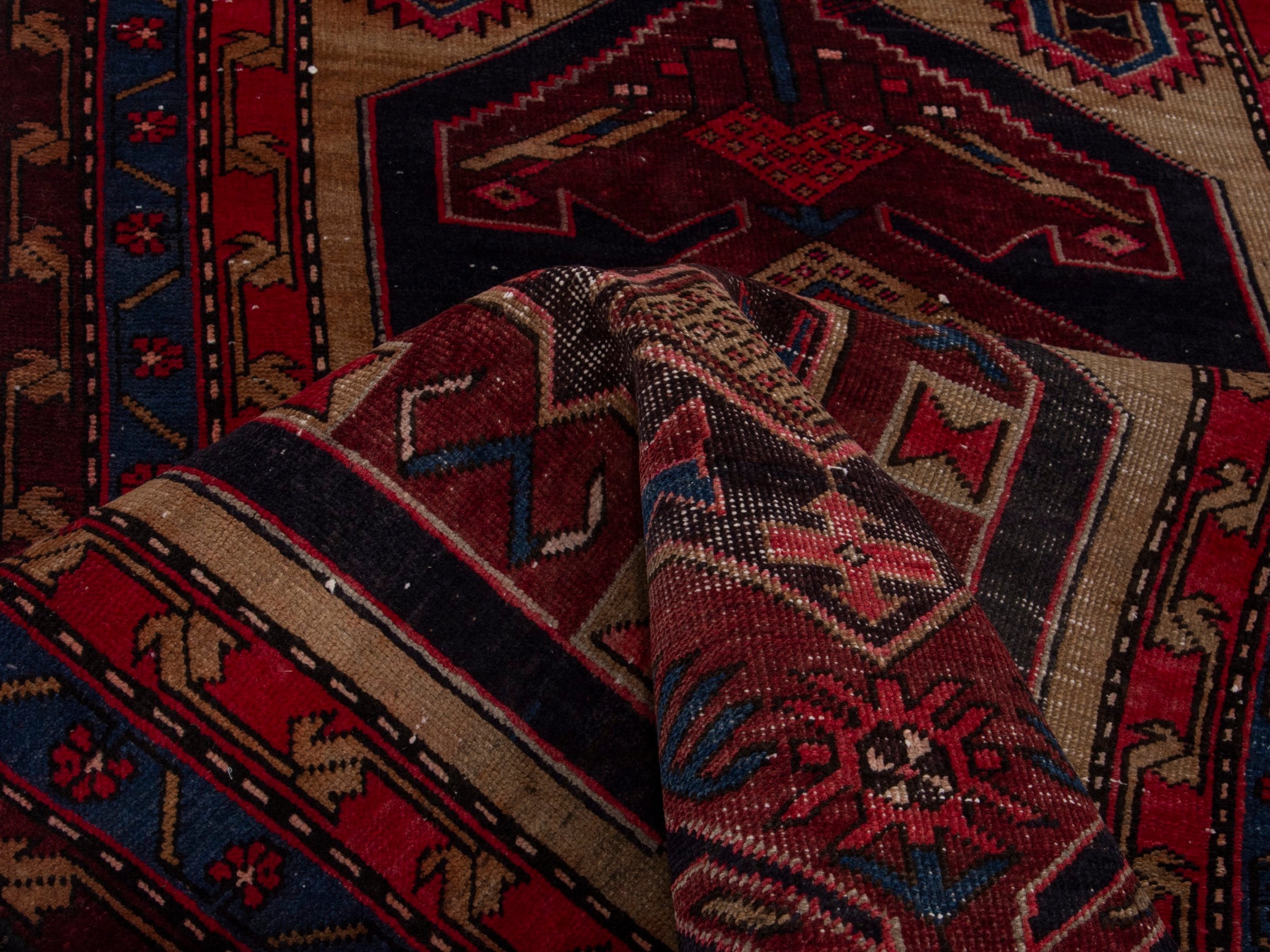 Persian Ardabil runner rug in cream and deep red, view 16 of 18