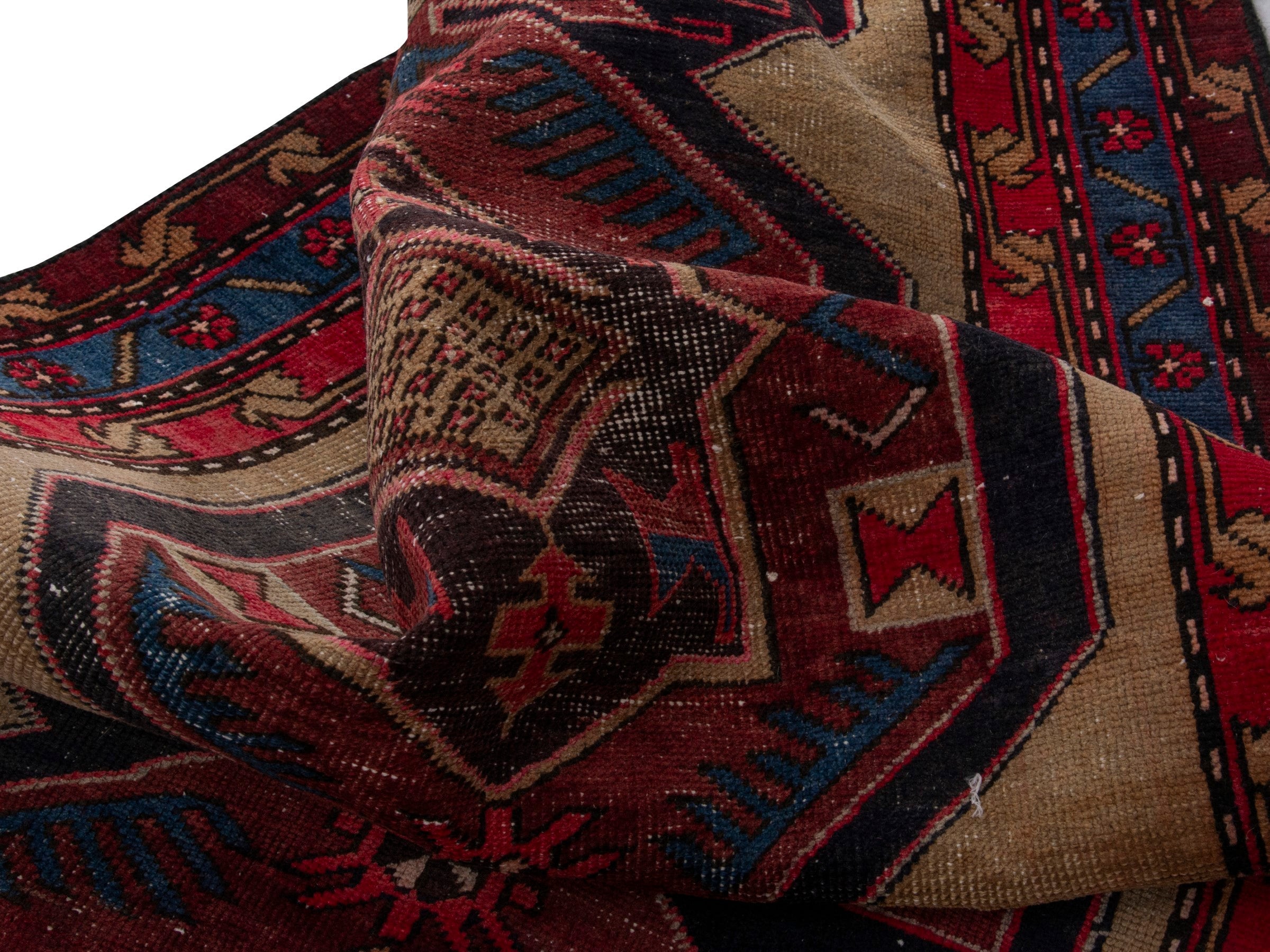 Persian Ardabil runner rug in cream and deep red, view 17 of 18