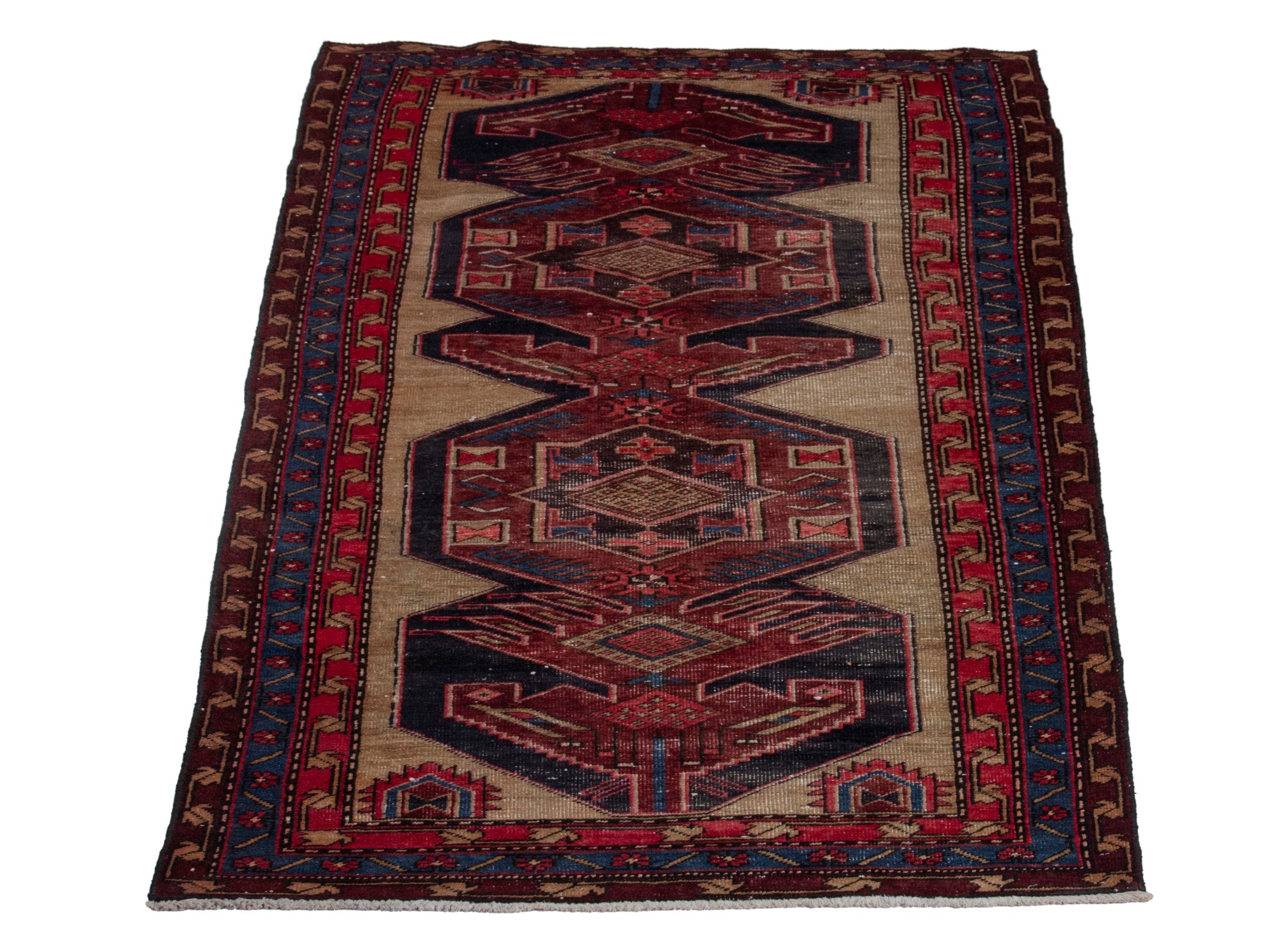 Persian Ardabil runner rug in cream and deep red, view 2 of 18
