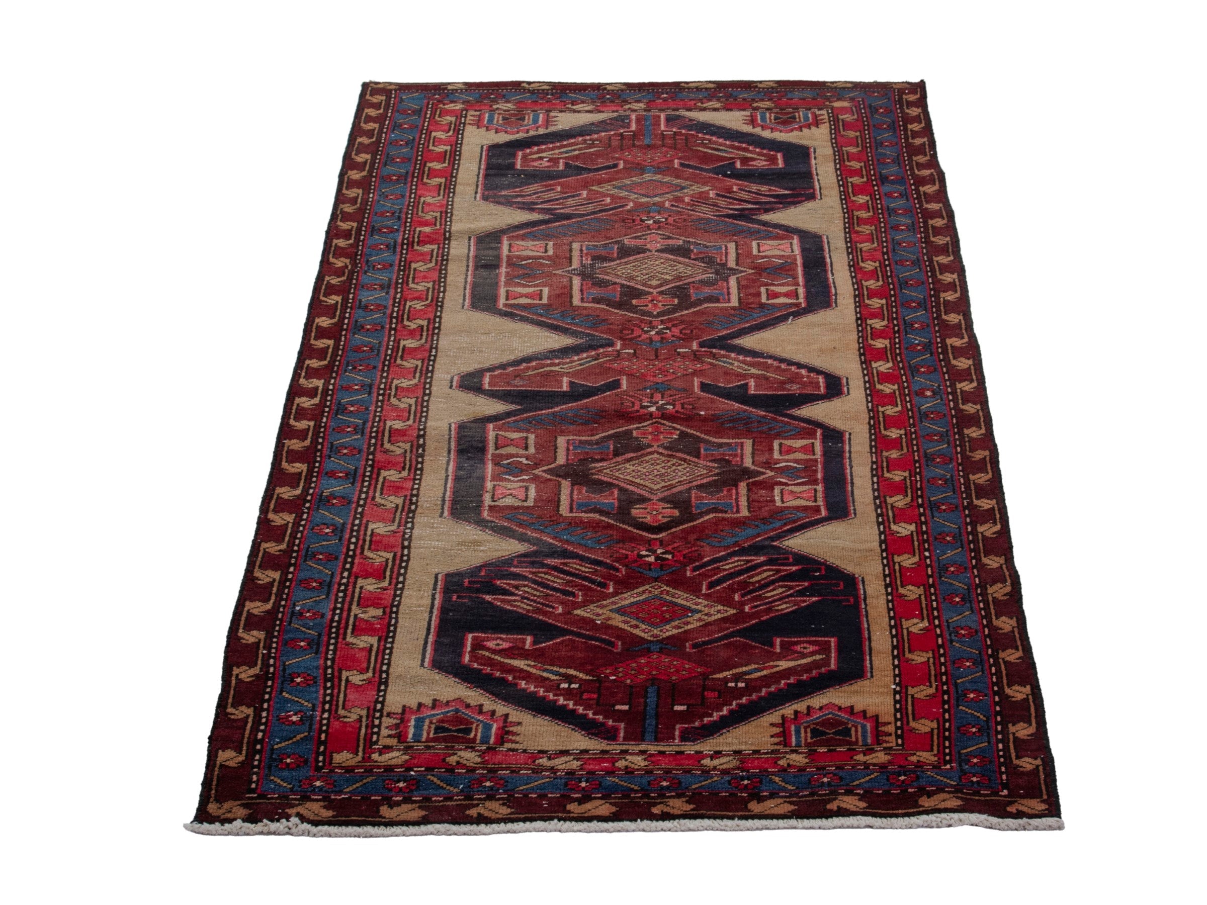 Persian Ardabil runner rug in cream and deep red, view 3 of 18