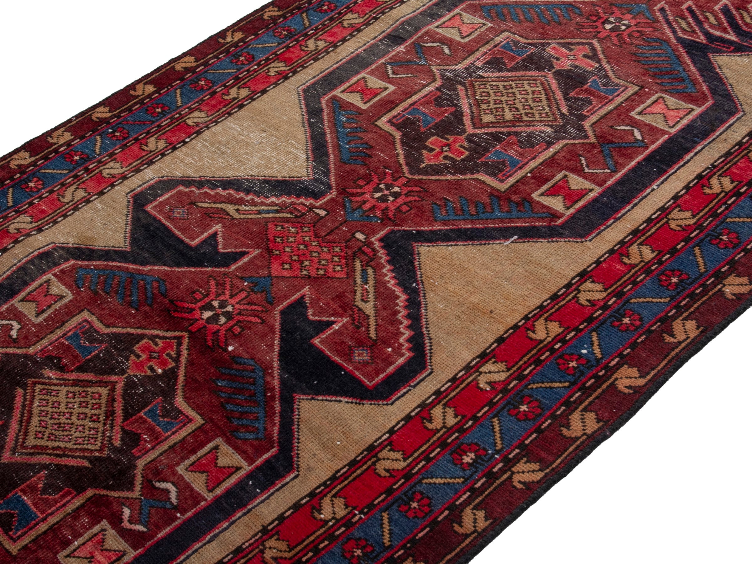 Persian Ardabil runner rug in cream and deep red, view 4 of 18