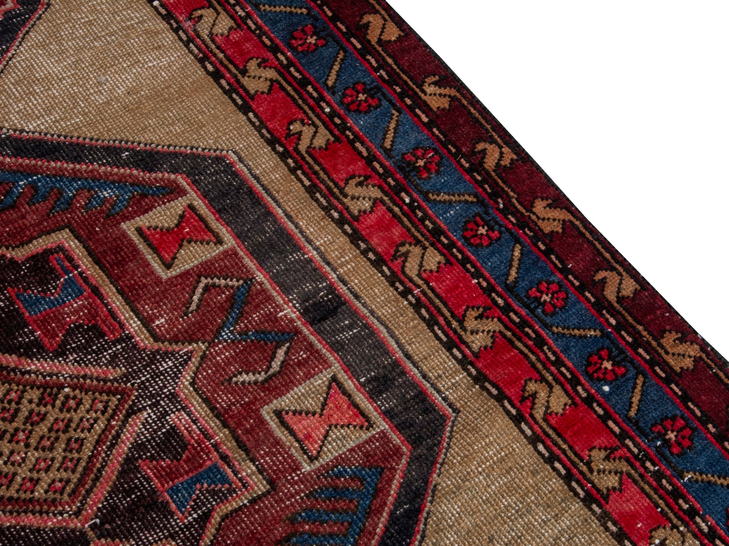 Persian Ardabil runner rug in cream and deep red, view 7 of 18