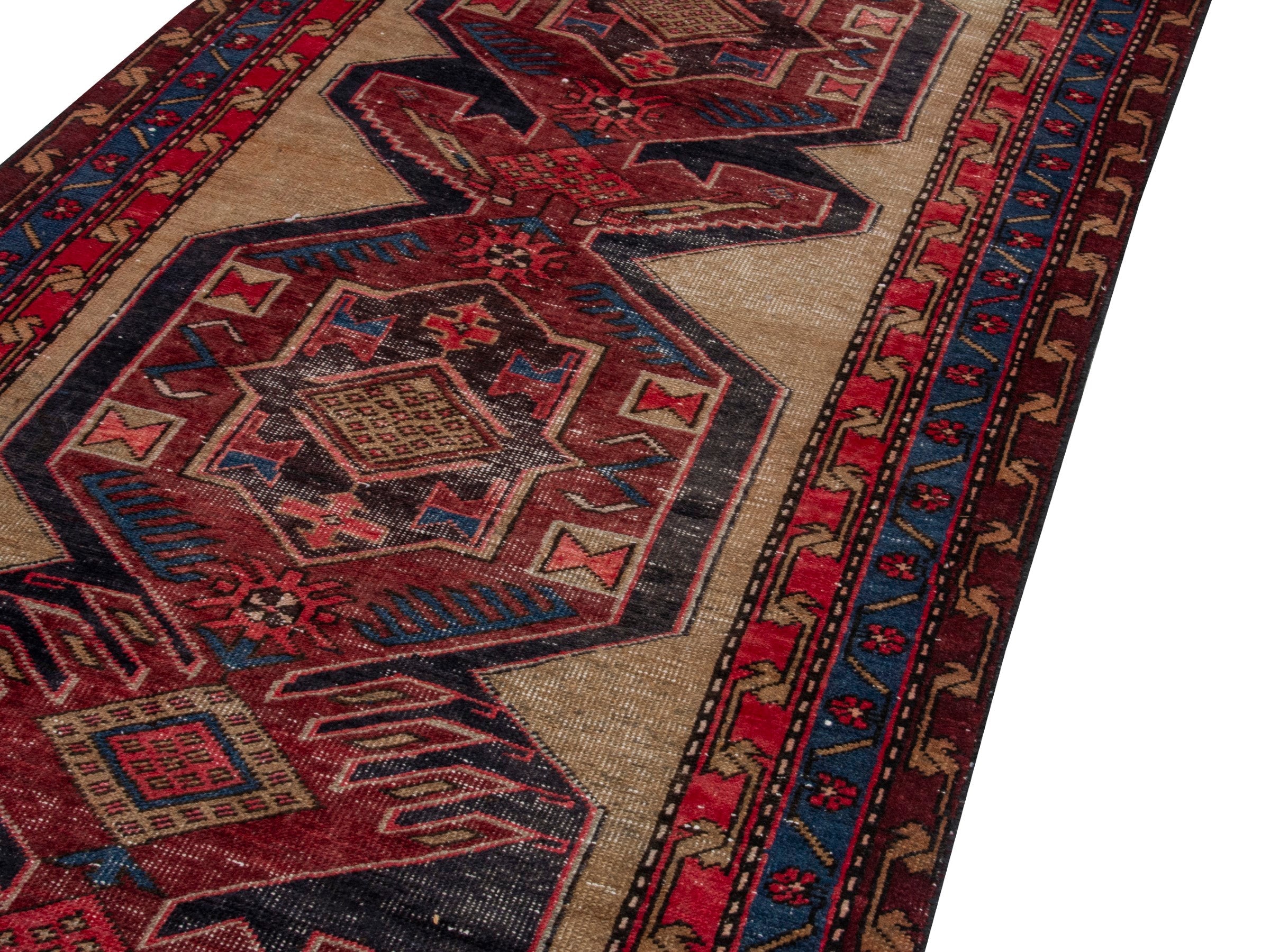 Persian Ardabil runner rug in cream and deep red, view 9 of 18